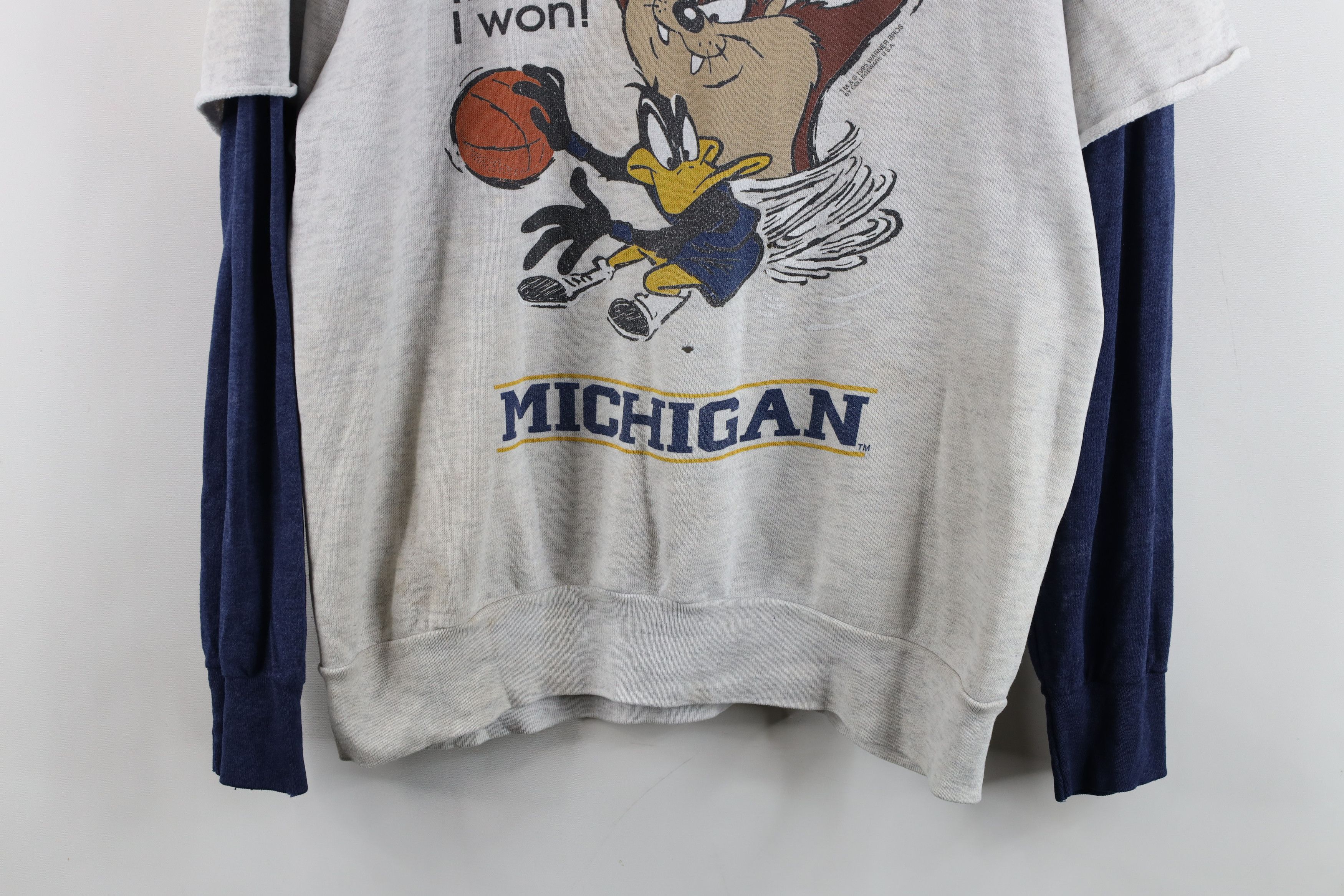 Vintage Vintage 90s University of Michigan Basketball Layered Hoodie Size US M / EU 48-50 / 2 - 3 Thumbnail