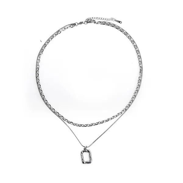 Jewelry Iken Square Cutout Pendant Double Layer Clavicle Chain Size ONE SIZE - 6 Thumbnail