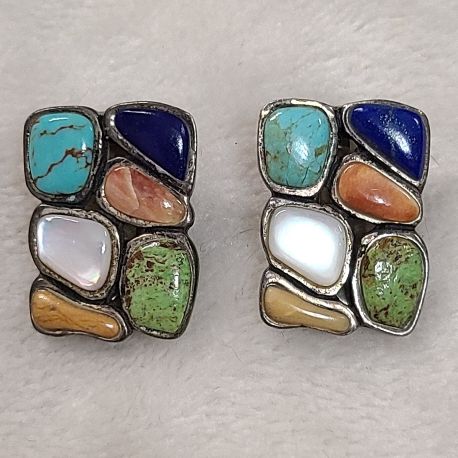 Vintage Vintage Southwestern Sterling Silver & Mixed Stone Earrings Size ONE SIZE - 1 Thumbnail