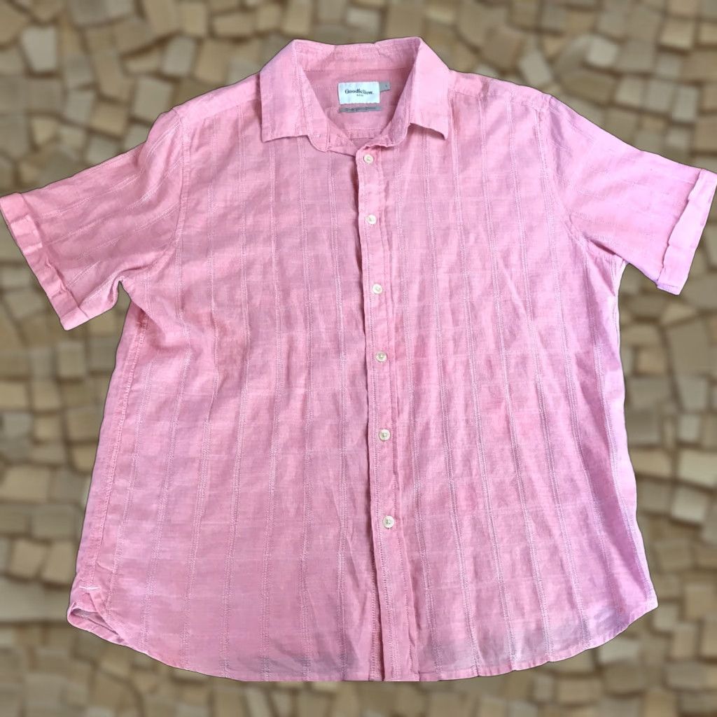 Vintage Goodfellow & Co Shirt Mens Large Pink Button-Up Short Sleeve Cotton Spandex Regular Fit Size US L / EU 52-54 / 3 - 1 Thumbnail