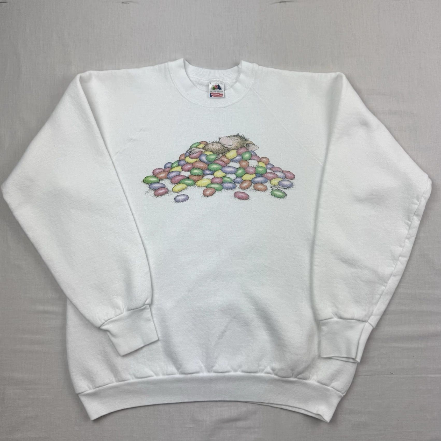 Fruit Of The Loom VINTAGE Fruit of the Loom Sweatshirt Shirt Adult Large White 90s Animals Jelly Beans Mens Size US L / EU 52-54 / 3 - 2 Thumbnail