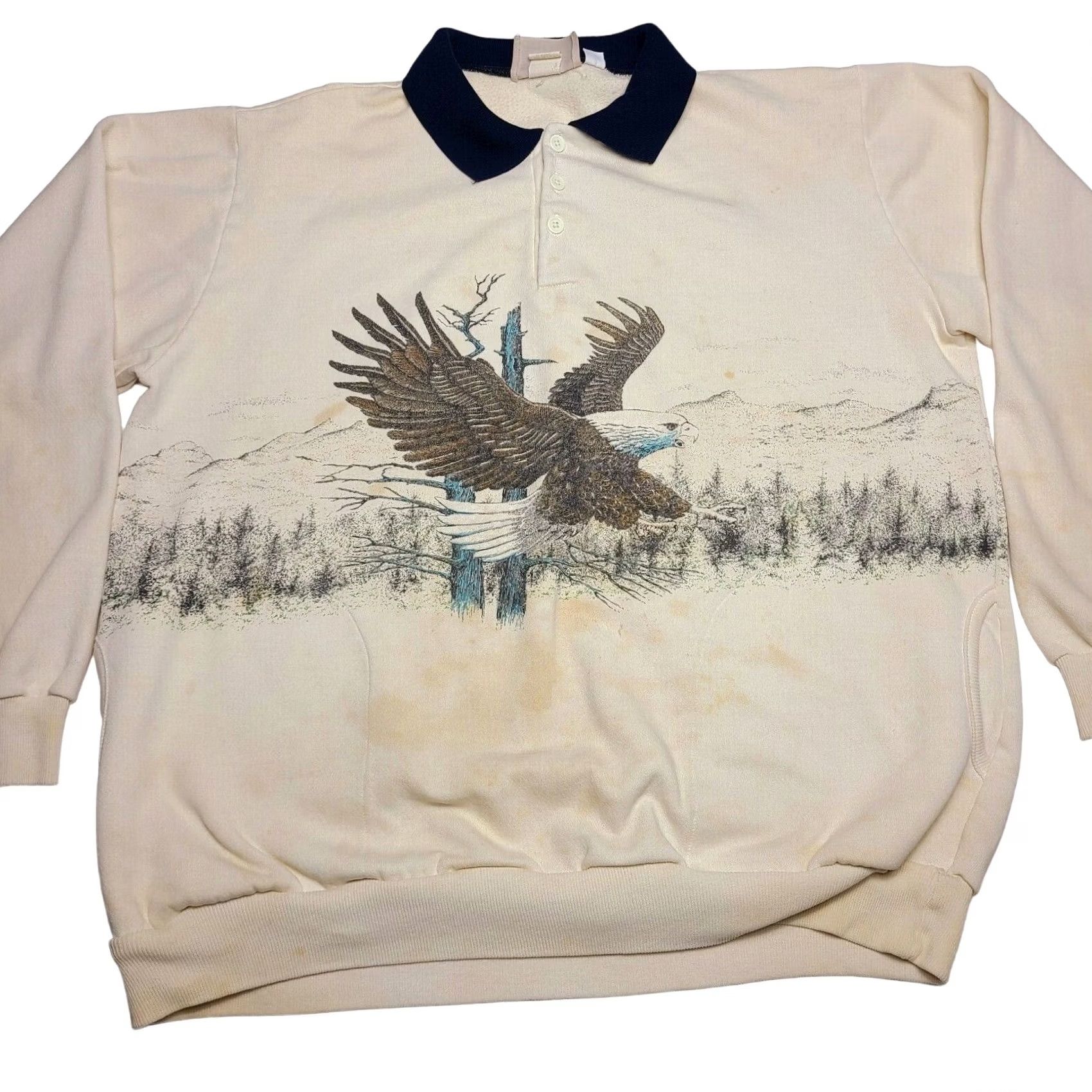 Vintage VINTAGE Traverse Bay Eagle Collared Sweatshirt All Over Print 90's Animal Nature USA Men's Large L Beige Sweatshirt Mens Size US L / EU 52-54 / 3 - 2 Thumbnail