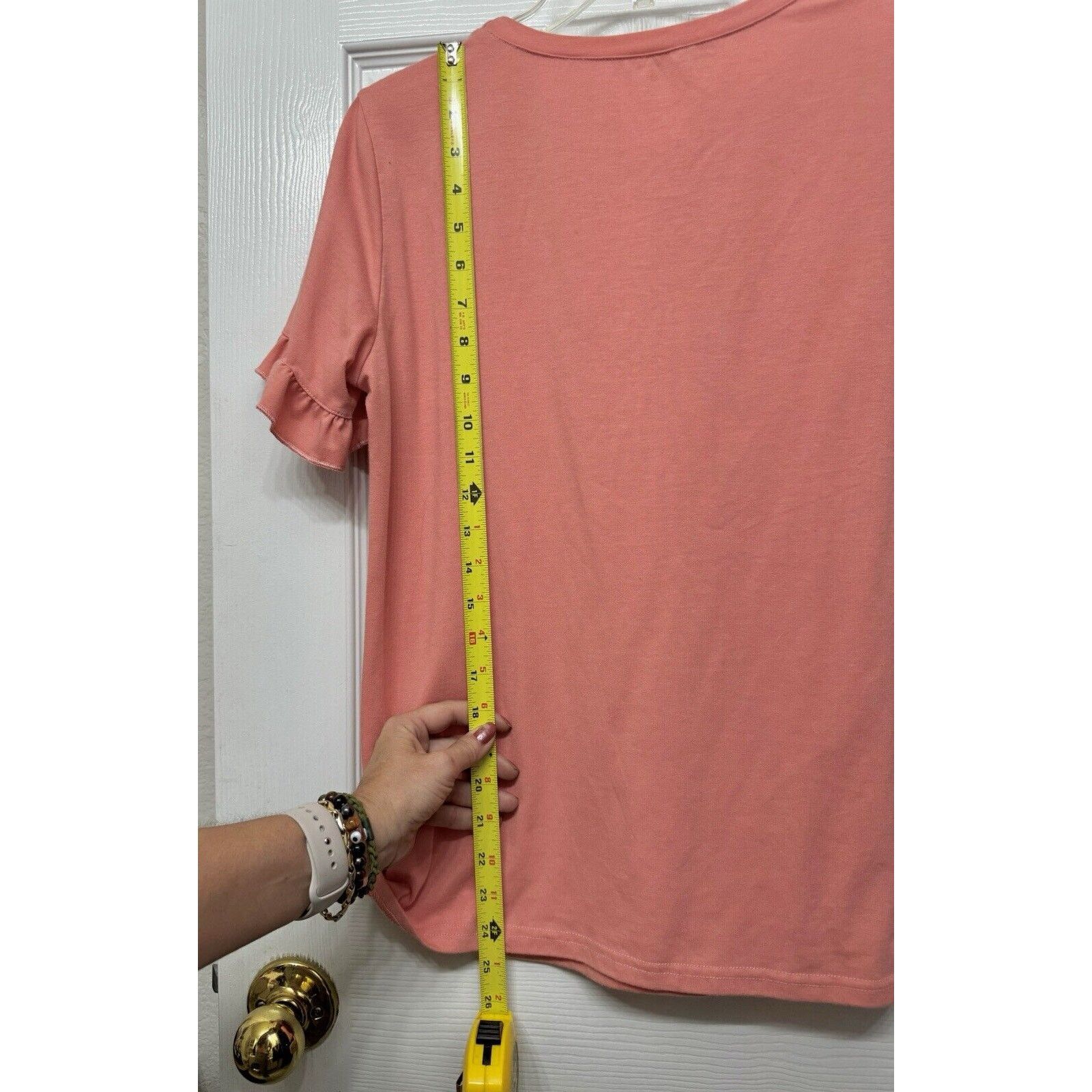Other Women’s Coral /Pink Tee with Short Ruffle Trim Sleeves M Size M / US 6-8 / IT 42-44 - 8 Thumbnail