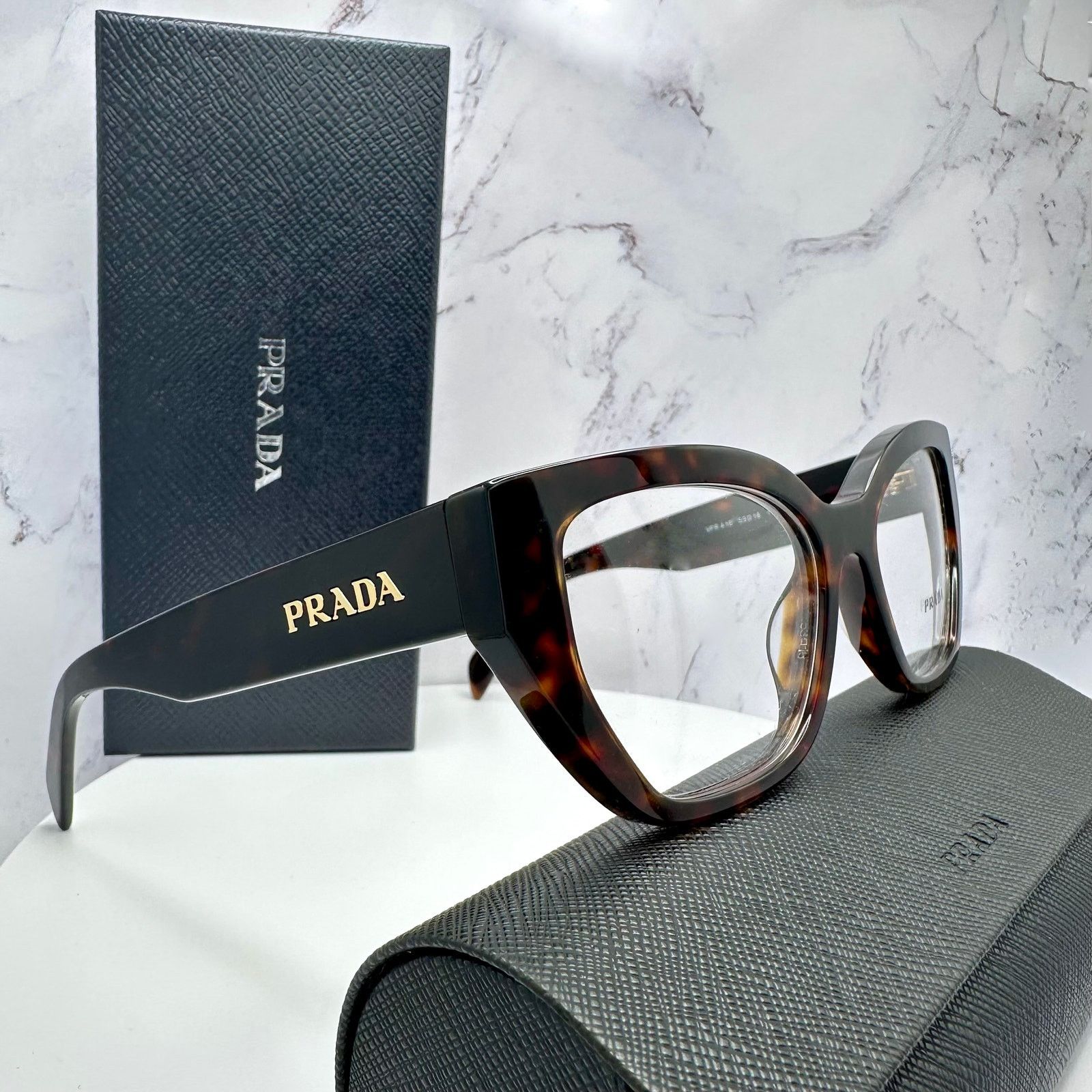 Prada New Prada Eyeglasses Women Brown Acetate Cat Eye Tortoise Size ONE SIZE - 3 Thumbnail