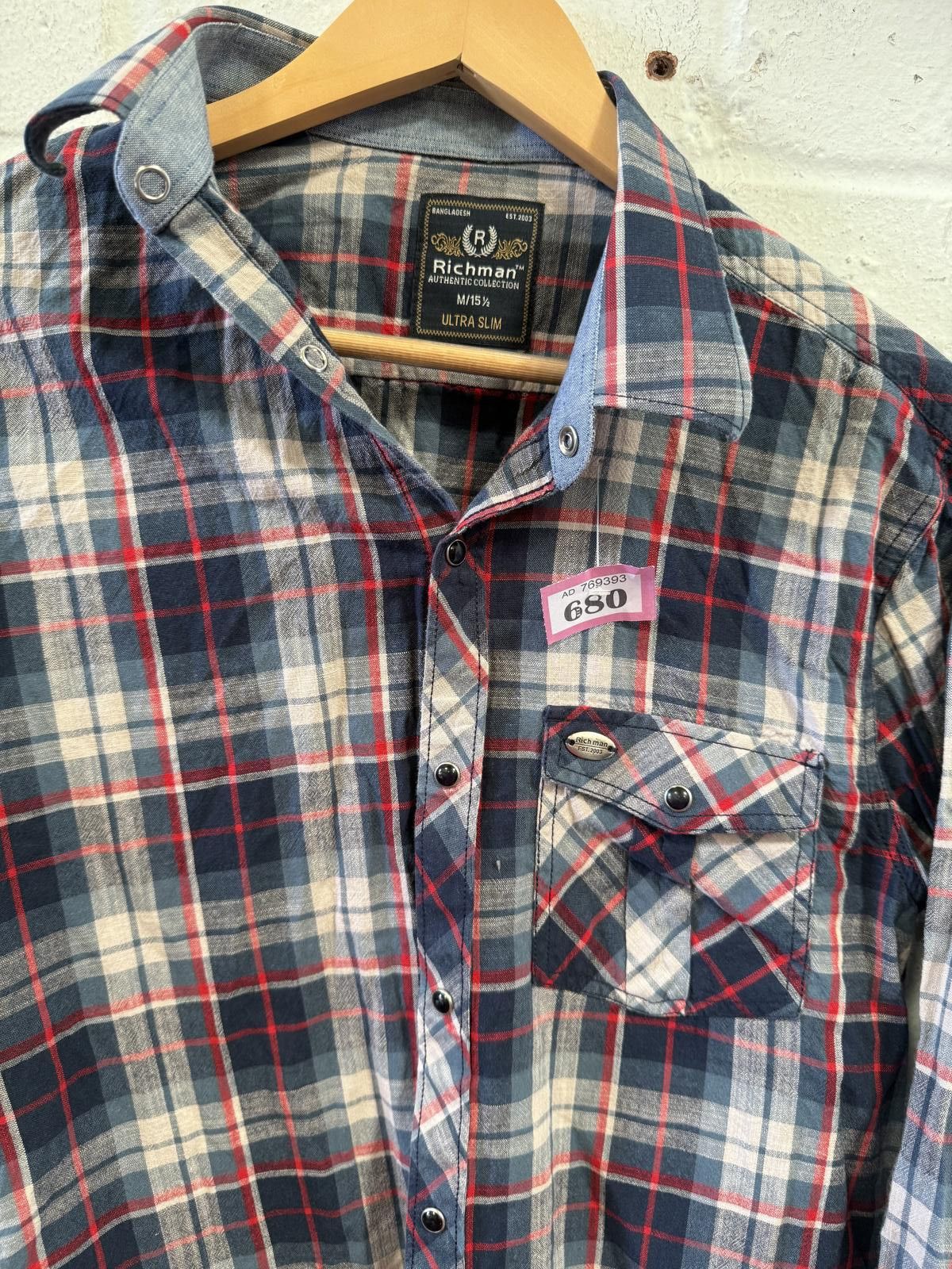 John Richmond P-680Richman Men's Ultra Slim Fit Check Shirt Size US M / EU 48-50 / 2 - 2 Thumbnail