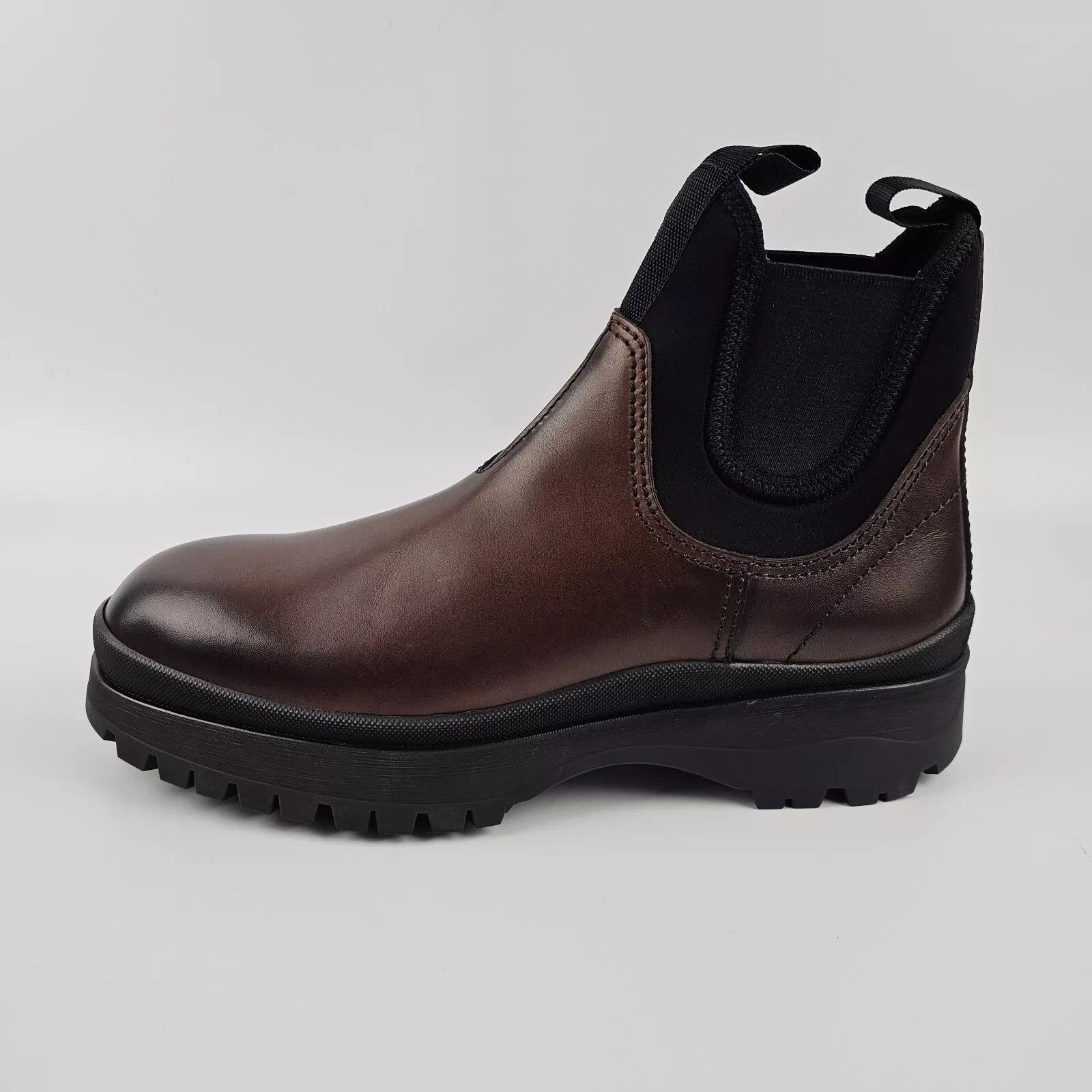 Prada PRADA Brown Leather Stretch Fabric Chelsea Boots Size US 5.5 / EU 38 - 4 Thumbnail