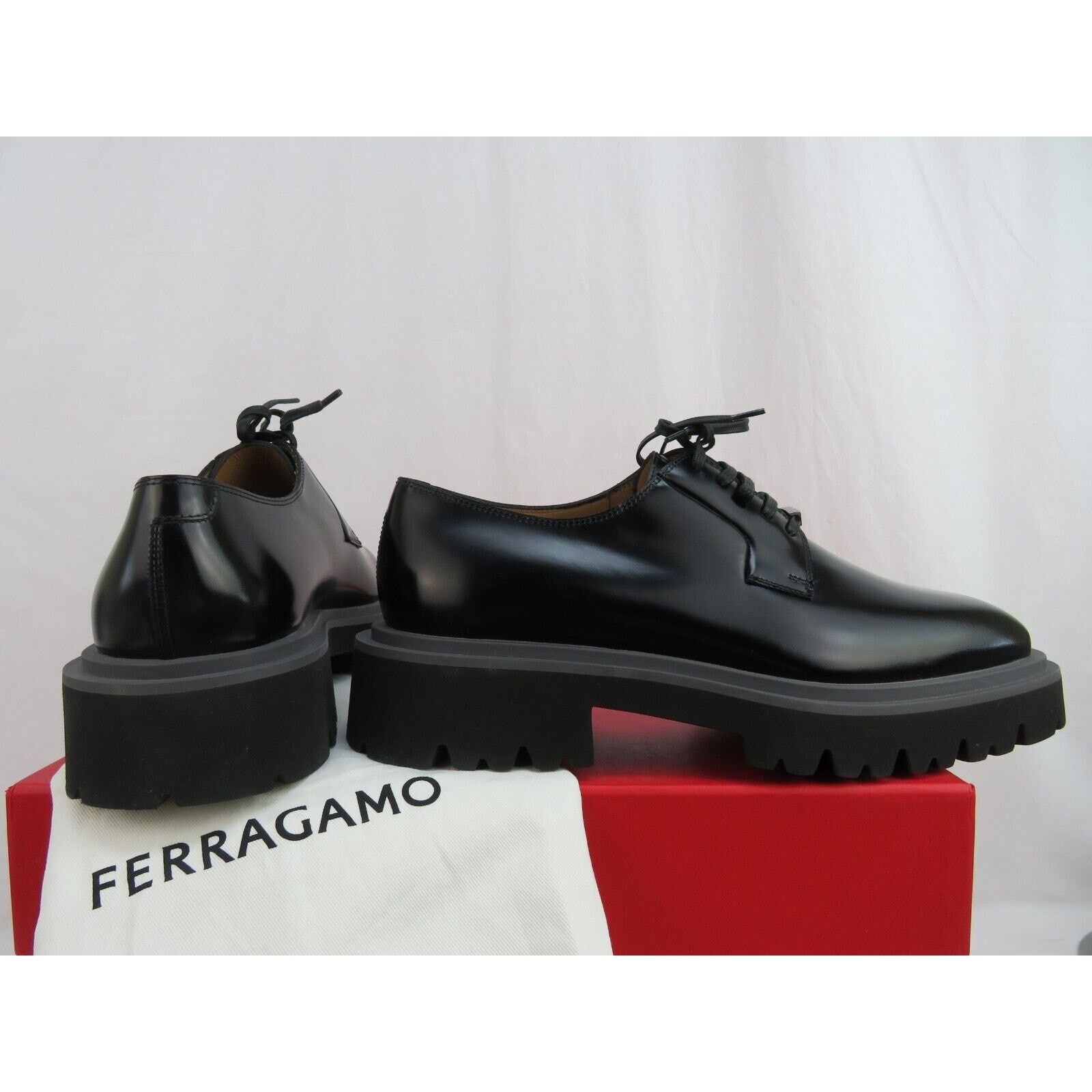 Salvatore Ferragamo FERRAGAMO FLICKER BLACK LEATHER LOGO LUG SOLE OXFORDS 9 M Size US 9 / EU 42 - 11 Thumbnail