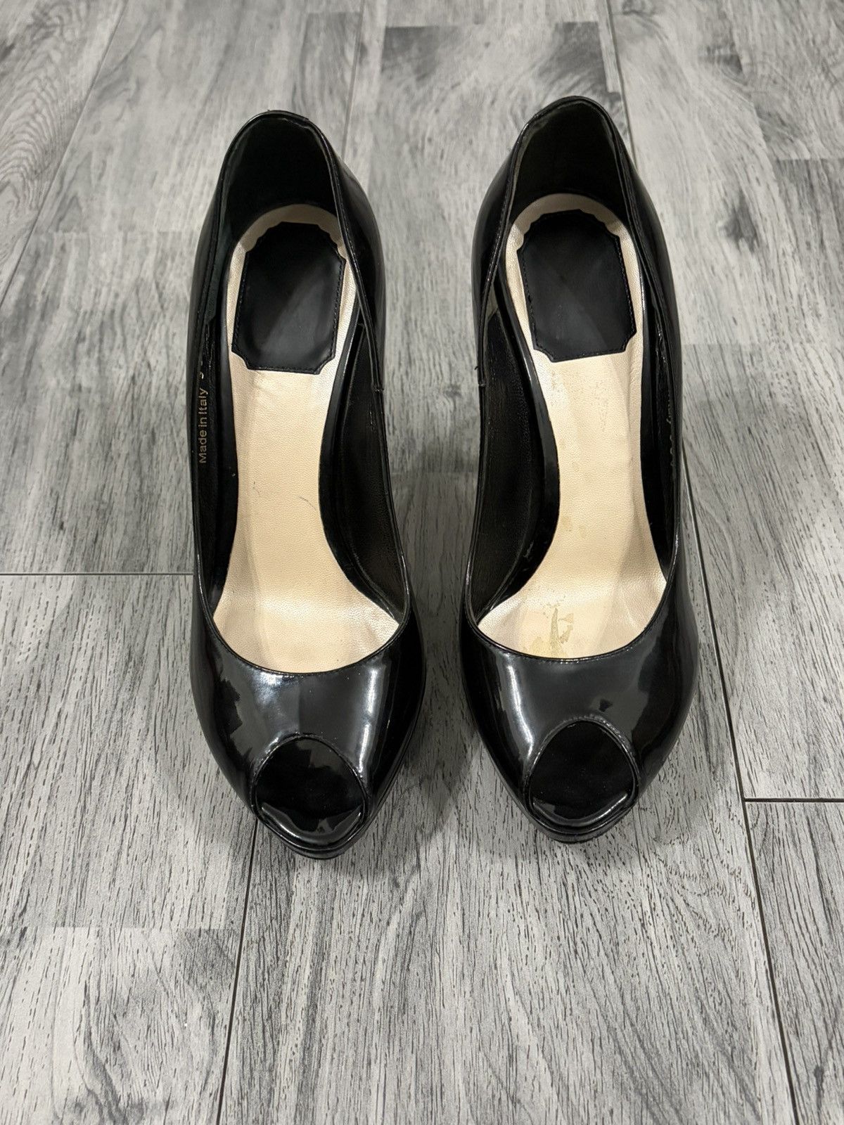 Dior DIOR Black Patent Miss Dior Peep-Toe Stiletto Pumps Size US 6.5 / IT 36.5 - 3 Thumbnail