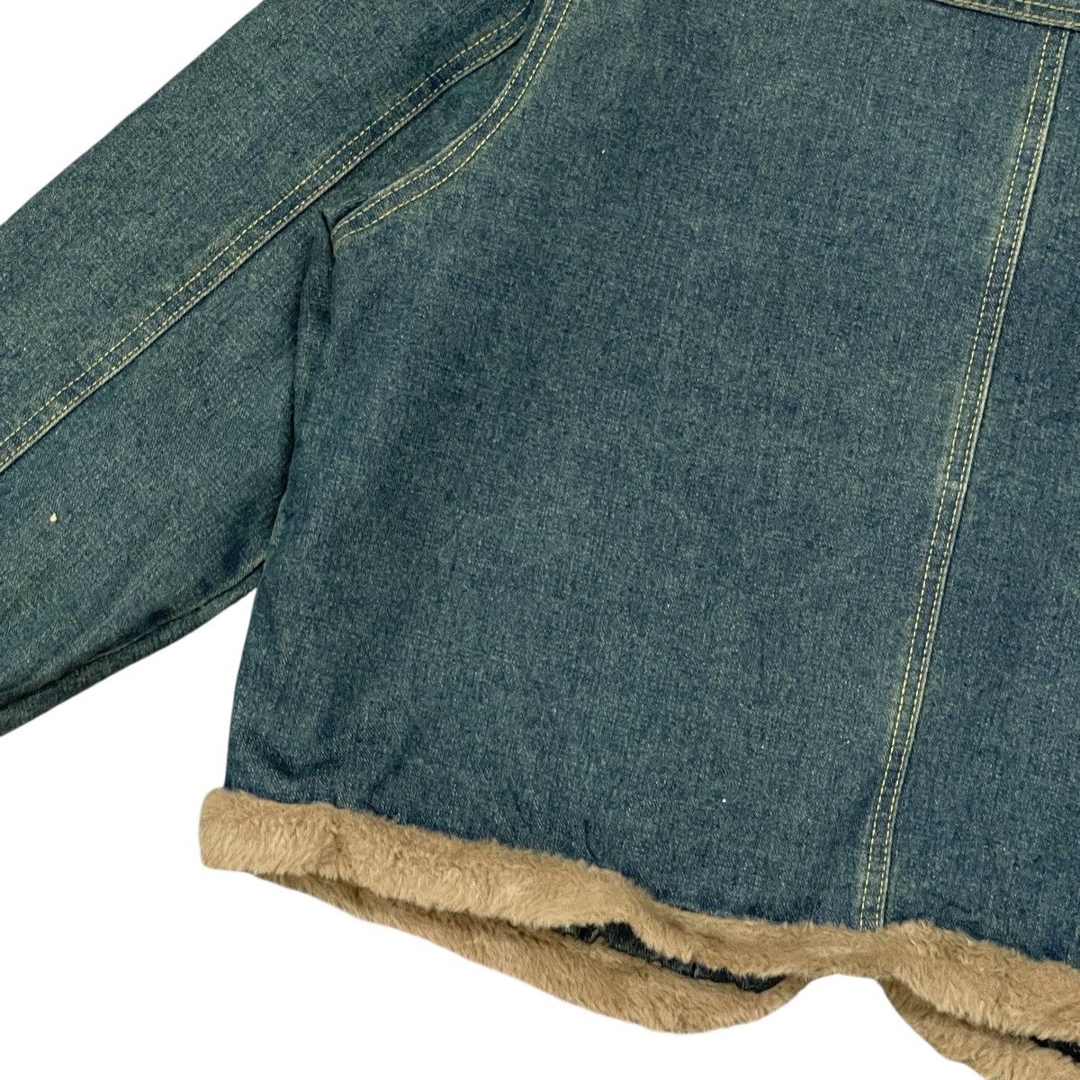 Japanese Brand Vintage Faux Fur Trimmed Denim Jacket — Leather Straps Size L / US 10 / IT 46 - 12 Thumbnail