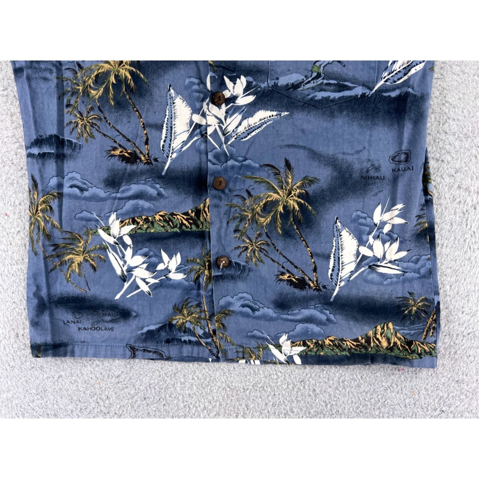 Vintage Palmwave Shirt Men Adult Small Blue Floral Island Map Print Hawaiian Button Up Beach Size US M / EU 48-50 / 2 - 5 Thumbnail