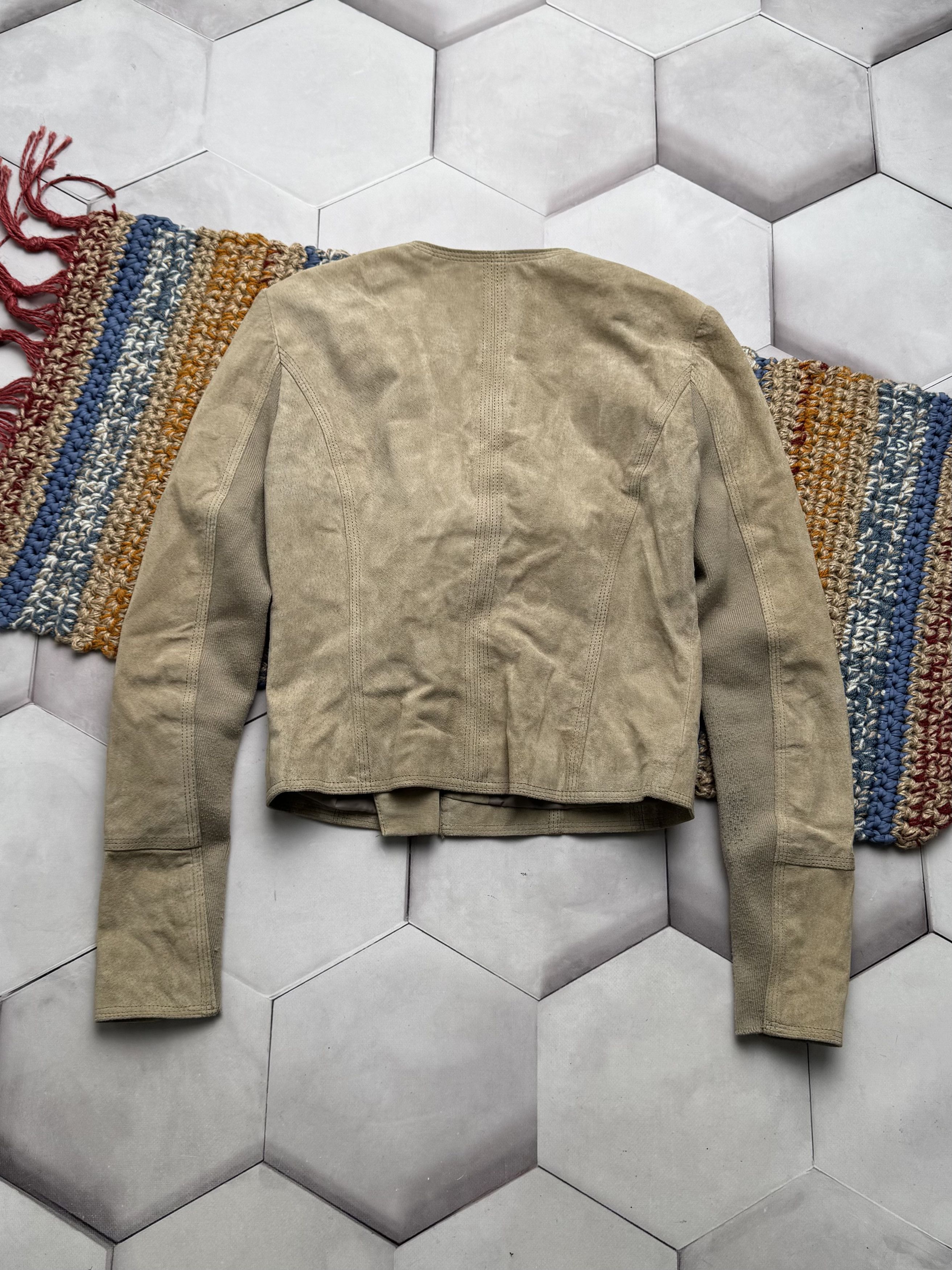 Vintage Vintage Beige Leather Jacket Cropped Zip Up Y2K Style (E4) Size XS / US 0-2 / IT 36-38 - 6 Thumbnail