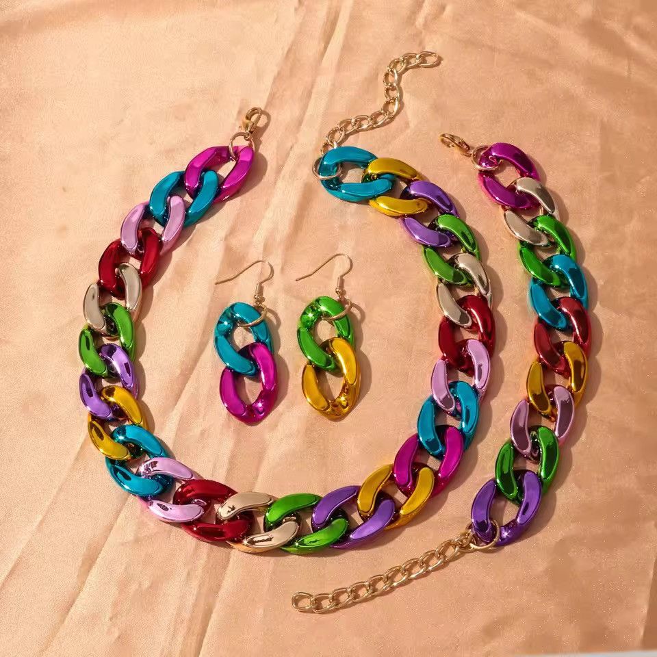 Other 4pcs/Set Acrylic Cuban Chain Necklace Bracelet Earrings Size ONE SIZE - 1 Thumbnail
