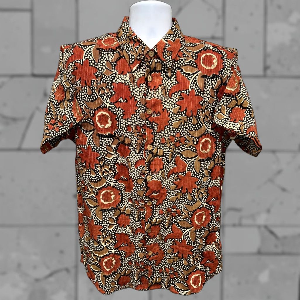 Vintage Lakhays Mens Orange/Black Geometric Short Sleeve Button Front Shirt Sz M Cotton Size US M / EU 48-50 / 2 - 1 Thumbnail