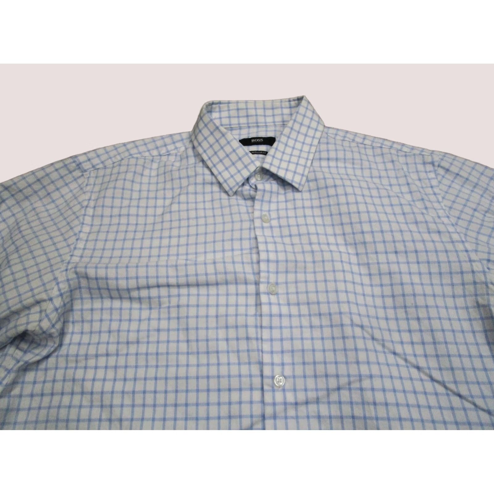 Hugo Boss HUGO BOSS Shirt Men XL White Blue Gingham Check Long Sleeve Button-Down Size US L / EU 52-54 / 3 - 1 Thumbnail