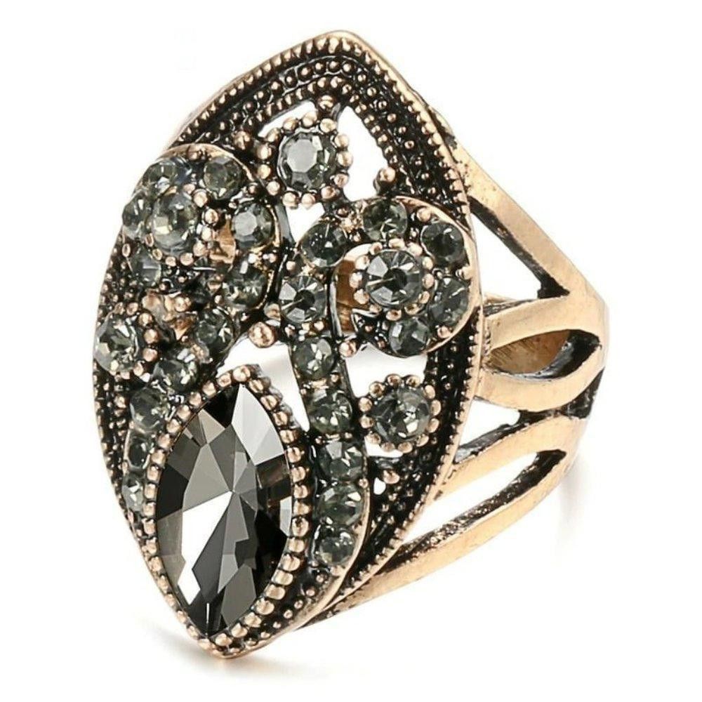 Designer Vintage Boho Gray Hollow Ethnic Antique Gold Ring Size ONE SIZE - 2 Thumbnail