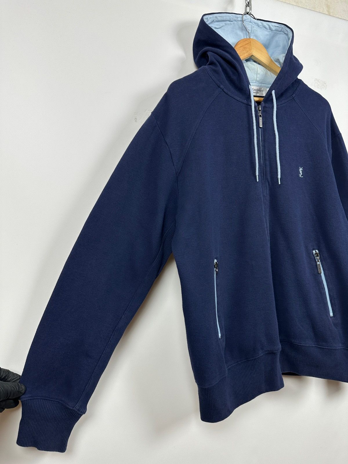 Yves Saint Laurent Vintage Yves Saint Laurent YSL Navy Blue Zip Up Hoodie Size US L / EU 52-54 / 3 - 10 Thumbnail