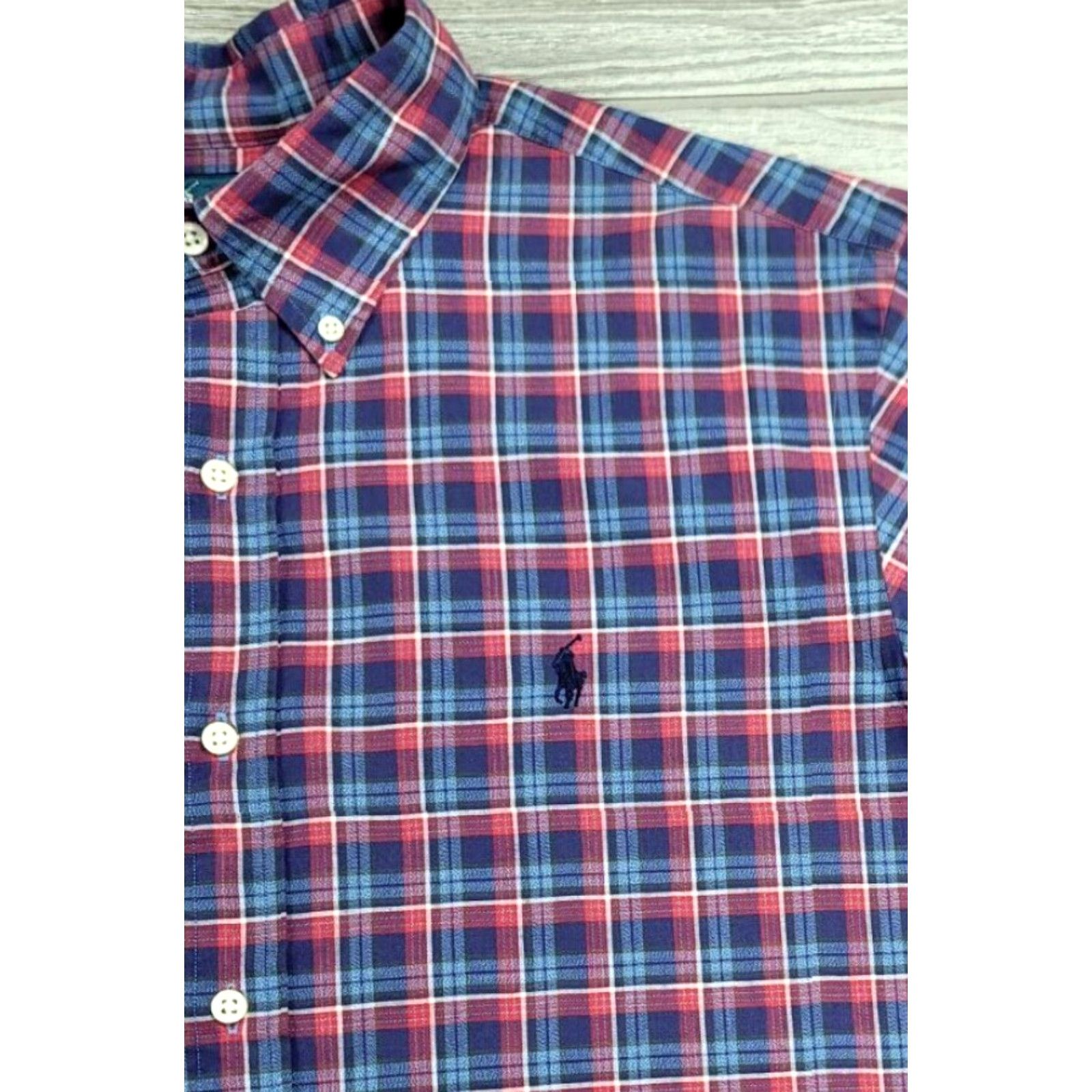 Polo Ralph Lauren Polo Ralph Lauren Button-Up Shirt L Multicolor Plaid Short Sleeve Denim Blue Pink White Logo Classic Fit Mens Legible Comfort Size US L / EU 52-54 / 3 - 3 Thumbnail