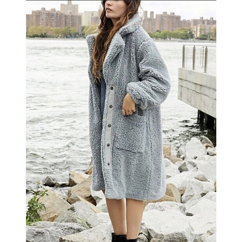 Free People Free People Small Tessa Gray blue Longline Fuzzy Teddy Coat Size S / US 4 / IT 40 - 2 Thumbnail