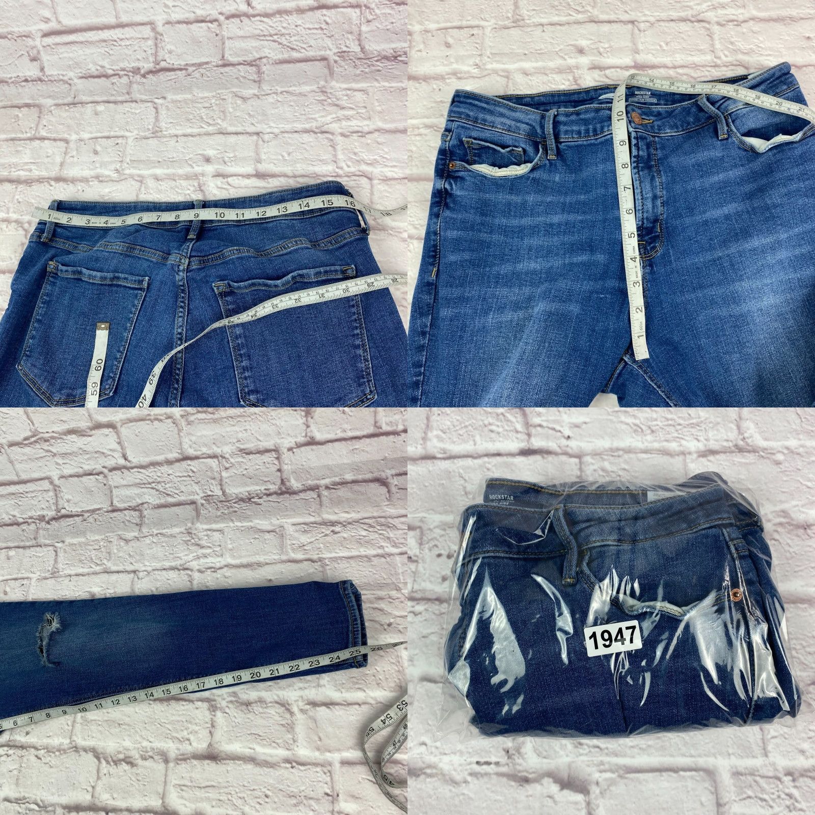Old Navy Old Navy Womens High Rise Super Skinny Rockstar Jeans 14 Regular Blue Distressed Denim Slim Jeans Womens 14 Regular Blue Distressed Size 36" / US 14 / IT 50 - 8 Thumbnail