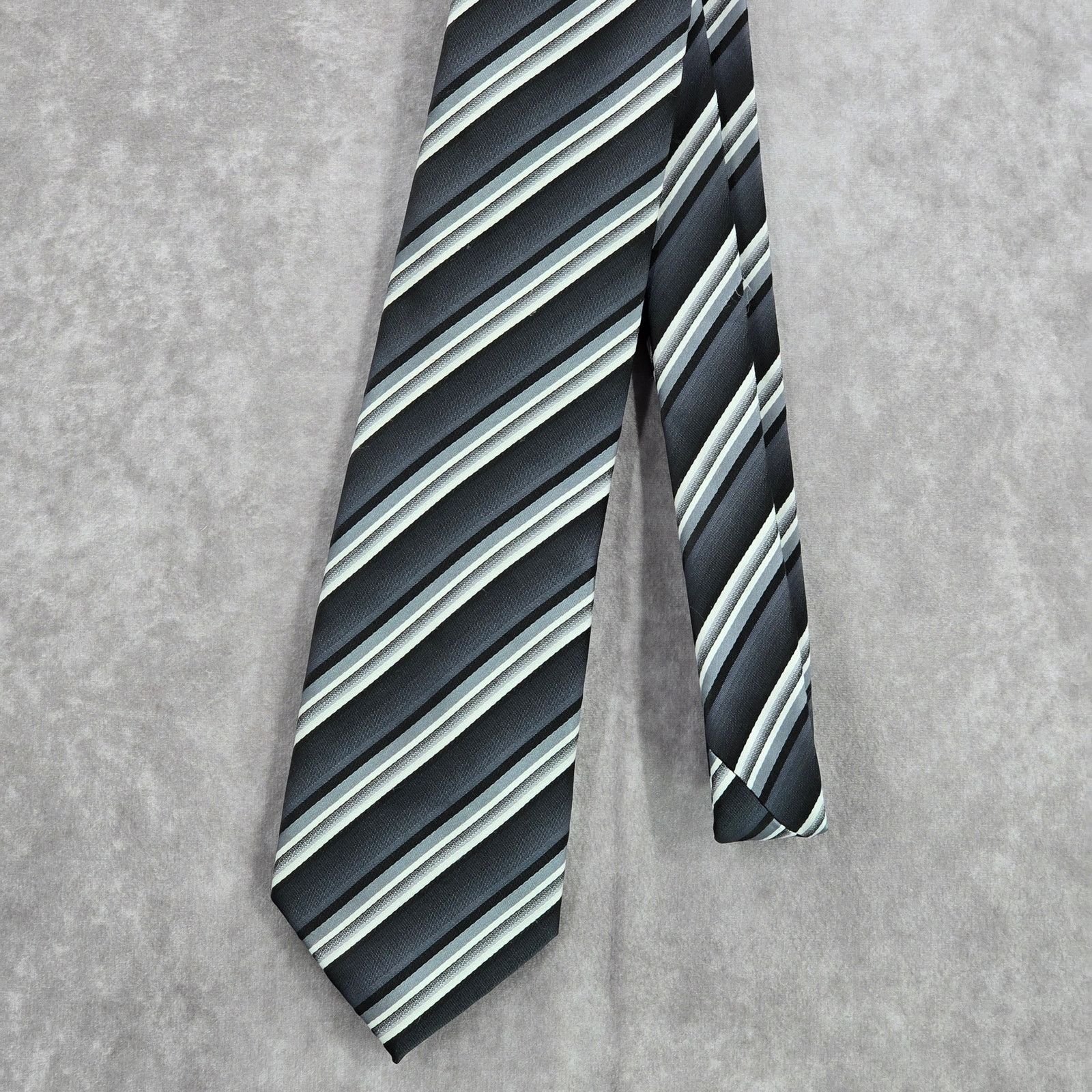 Stafford Stafford Essentials Black Gray Stripe Polyester Neck Tie Size 30 - 2 Thumbnail