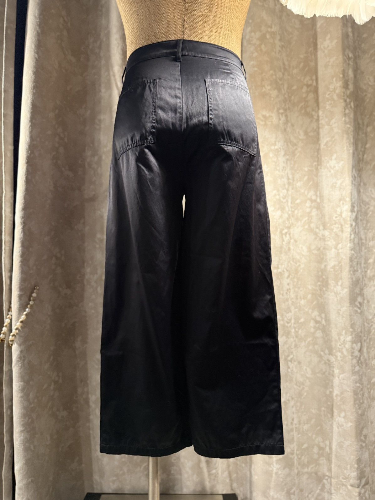 Asos Chic Black Satin Wide-Leg Pants – Elegant & Edgy Size US 29 - 8 Thumbnail