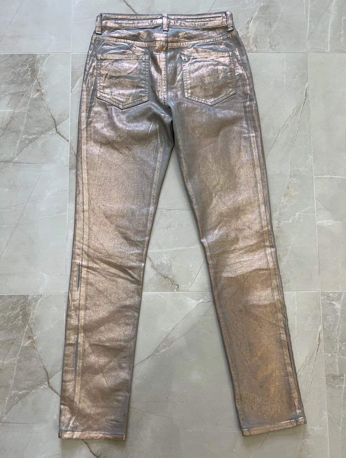 Roberto Cavalli × Vintage VTG Just Cavalli Red Diamond High Waist Blue Gold Metallic Size 26" / US 2 / IT 38 - 8 Thumbnail