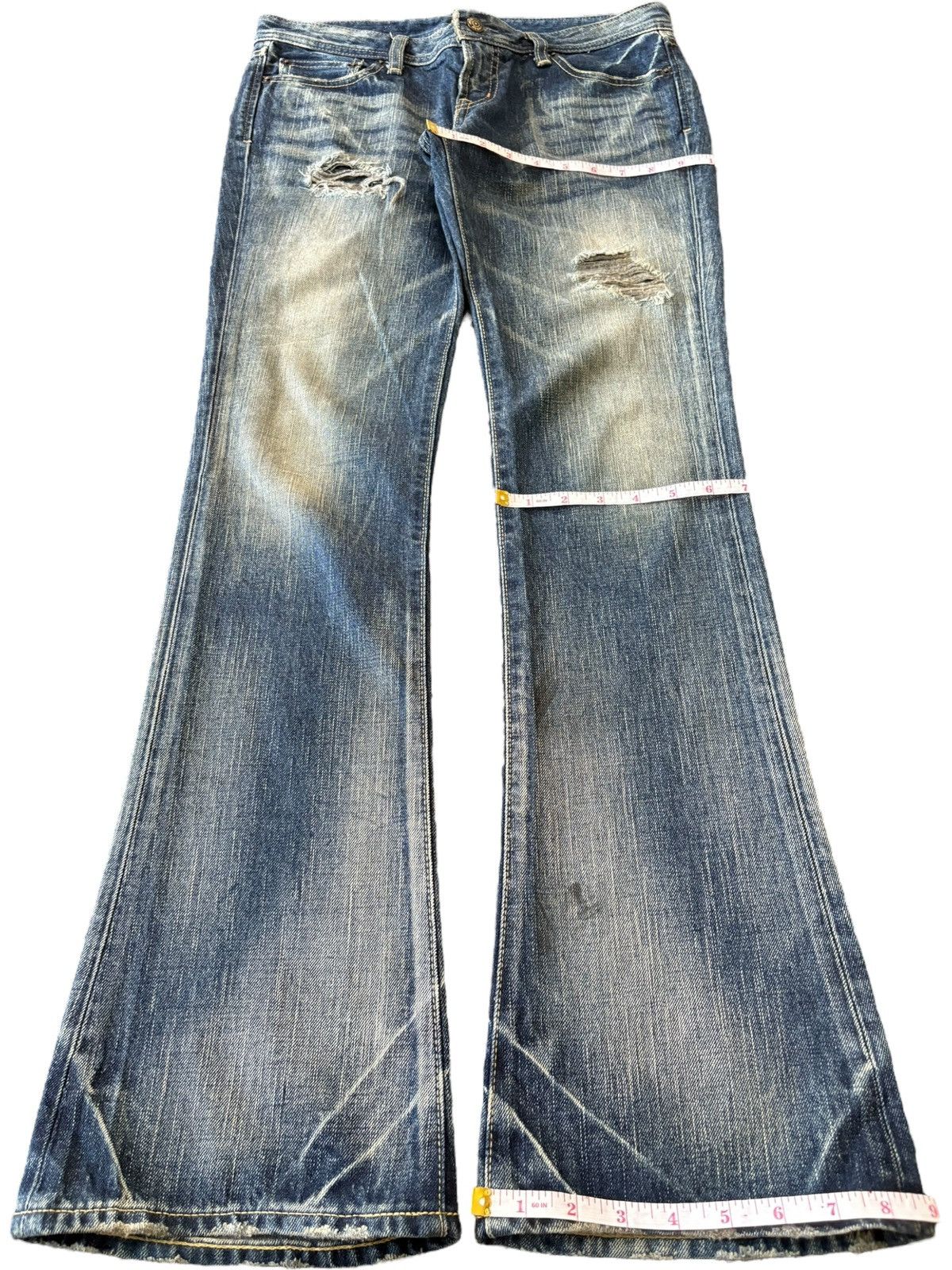 Japanese Brand Vintage Japanese Brand Mud Wash Distressed Flare Jeans Size 31" - 11 Thumbnail
