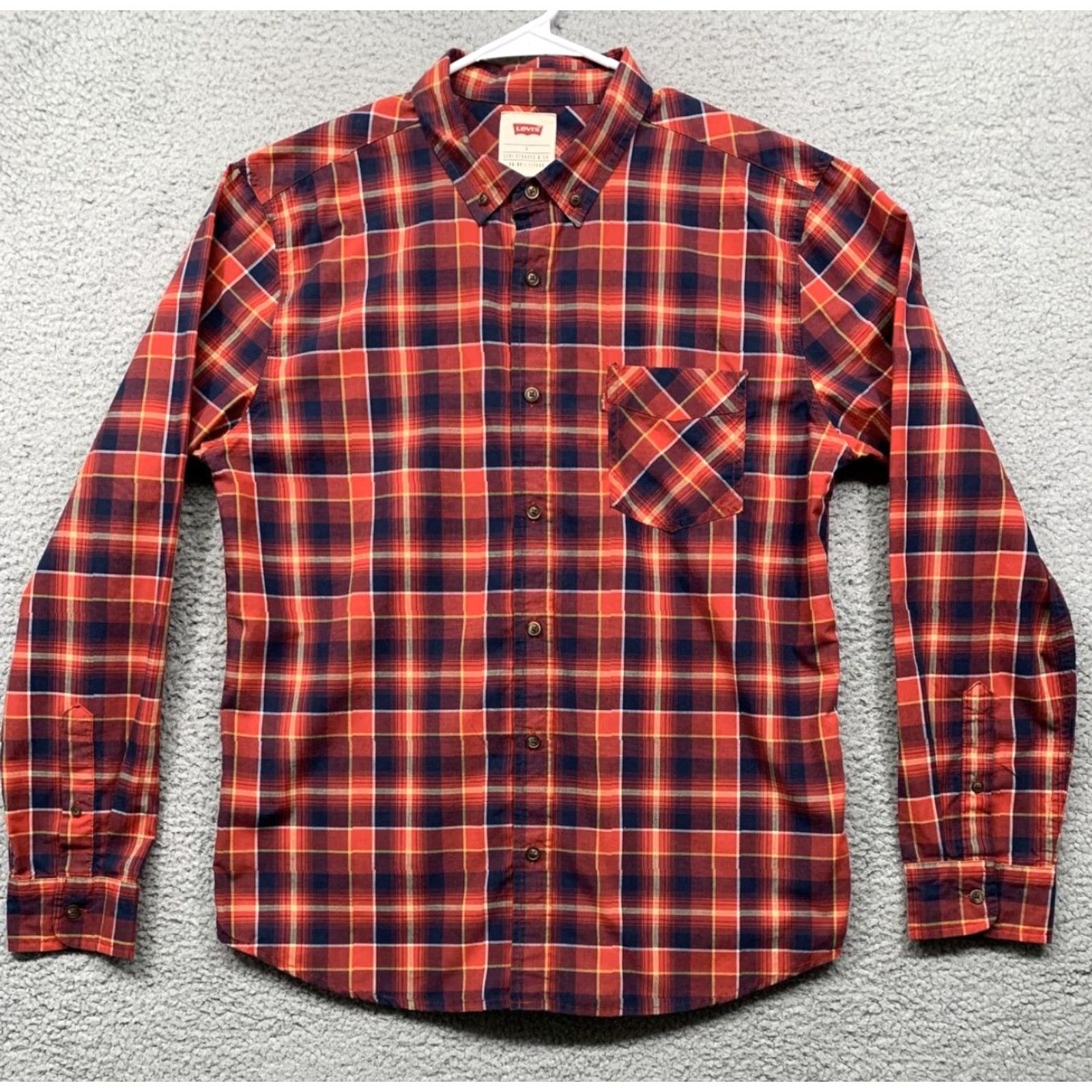 Levi's Levi’s Western Shirt Button-Down Logo 1 Pocket Red Blue Plaid L Mens Size US L / EU 52-54 / 3 - 2 Thumbnail
