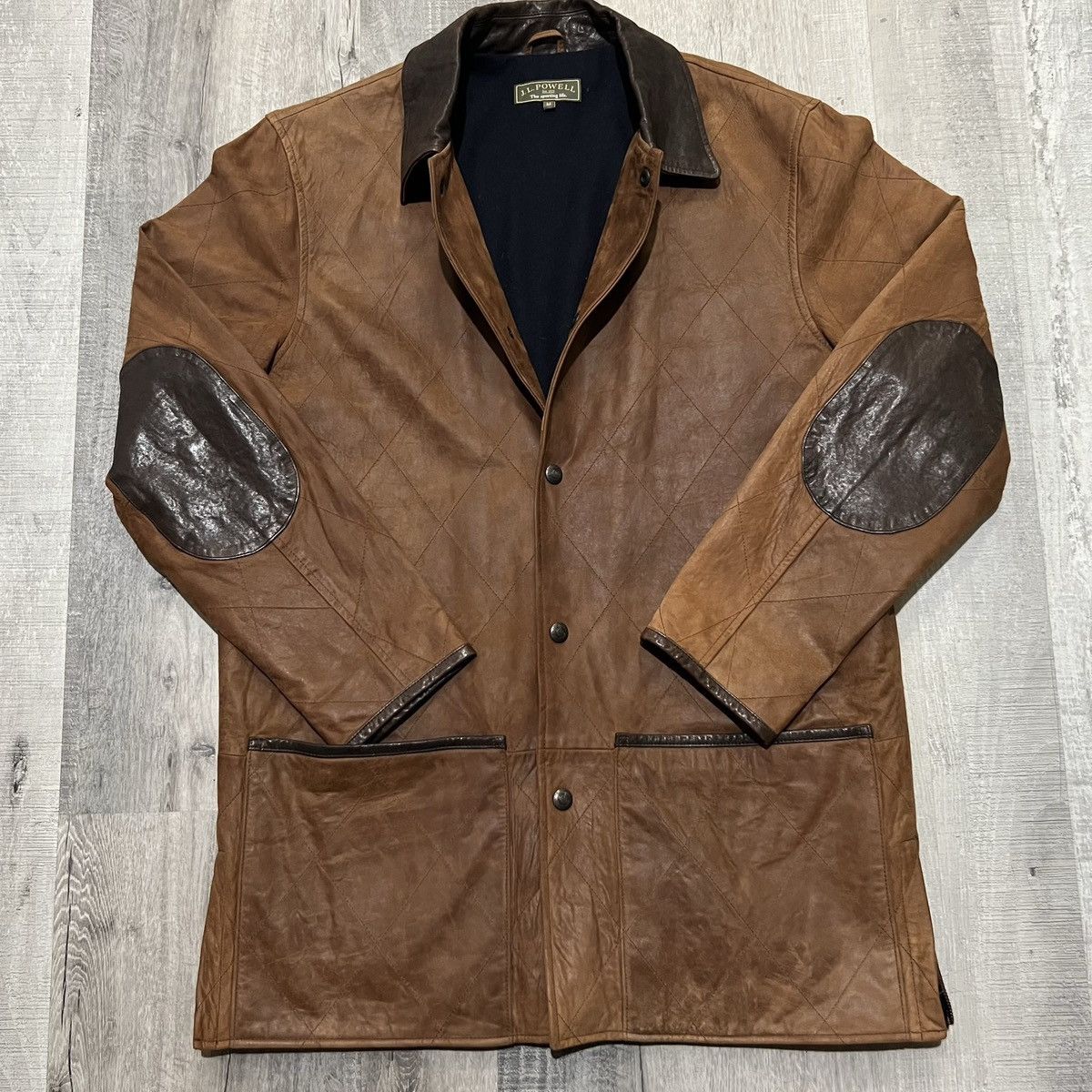 image of Vintage J.l. Powell The Sporting Life Brown Leather Hunting Jacket, Men's (Size Medium)