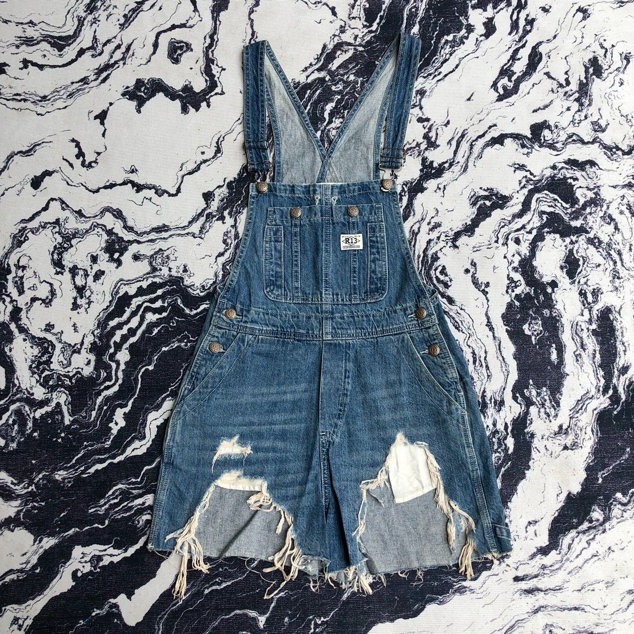 R13 R13 Distressed Denim Short Overalls Size 30" / US 8 / IT 44 - 1 Thumbnail