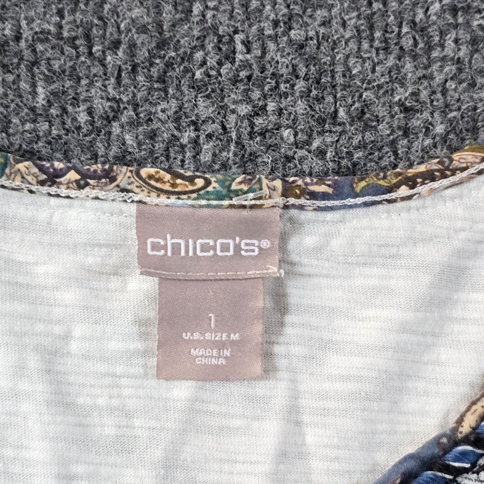 Vintage Chicos Top Womens Medium White Paisley Trim Slub Knit 3/4 Sleeve Boho Casual Shirts Mens Girls Womens Size M / US 6-8 / IT 42-44 - 3 Thumbnail
