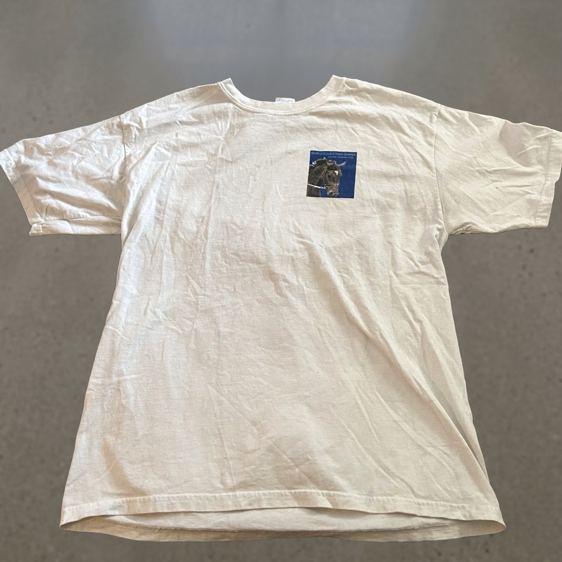 Gildan VINTAGE Gildan Men's L T-Shirt World Equestrian Games 2006 Geometric Horse Shirt Brown Crew Neck Short Sleeve Cotton Graphic Print Size US L / EU 52-54 / 3 - 1 Thumbnail