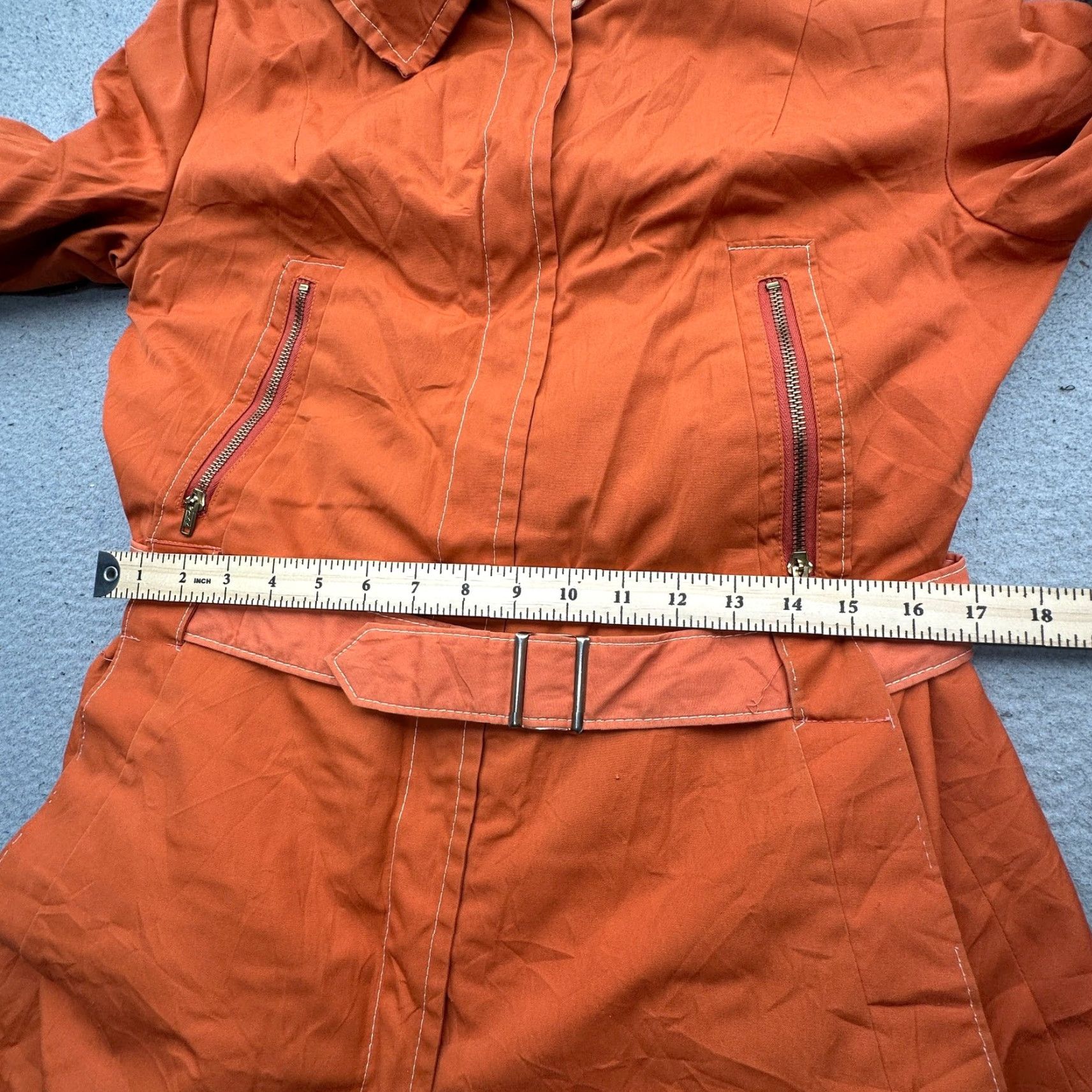 Vintage VINTAGE White Stag Coat Jacket Long Faux Fur Lined Zip Belted Orange 70s Womens M Size M / US 6-8 / IT 42-44 - 7 Thumbnail