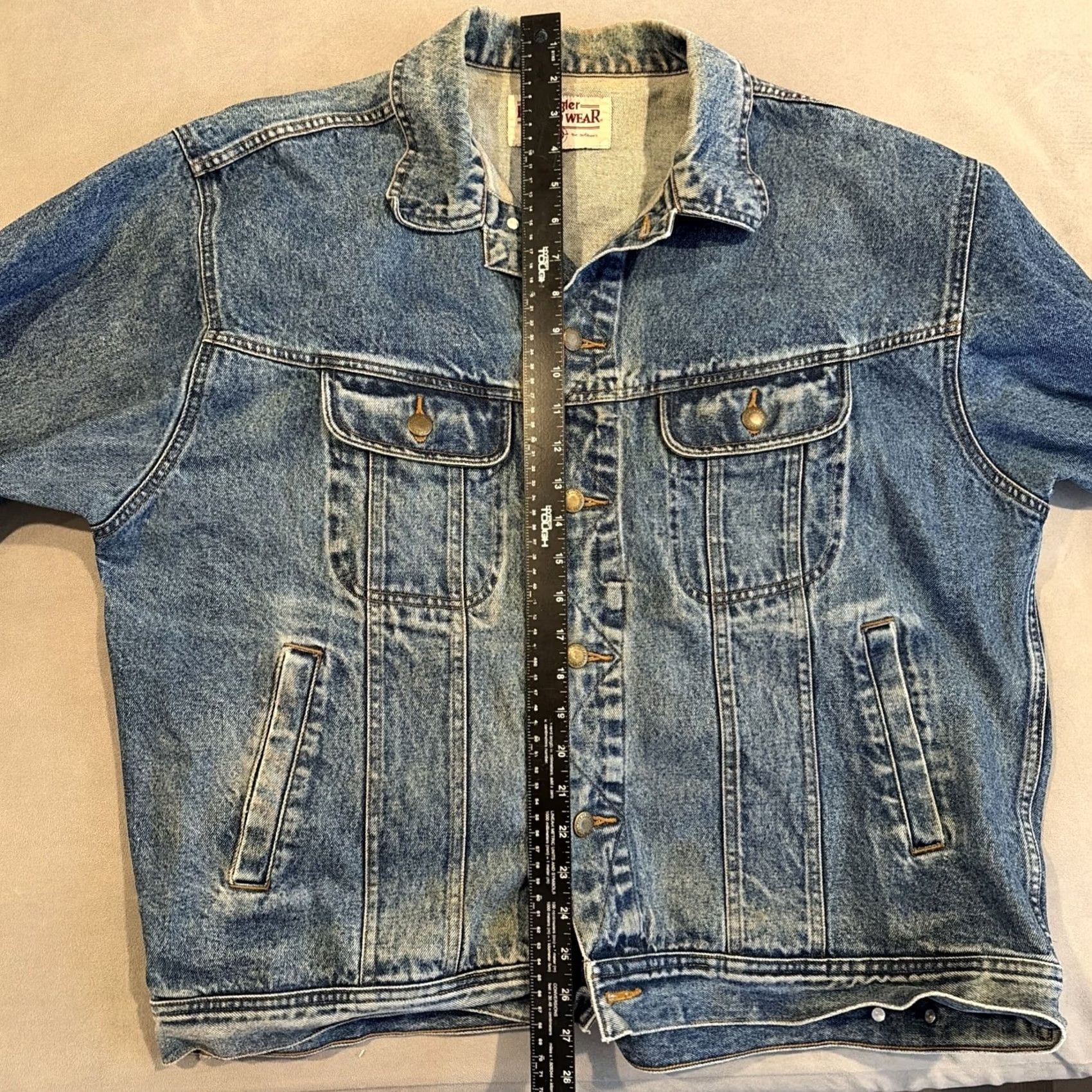 Wrangler VINTAGE Wrangler Rugged Wear Jacket Denim Blue 2XL Mens Biker Trucker Jeans Coat Men Size US 39 - 7 Thumbnail