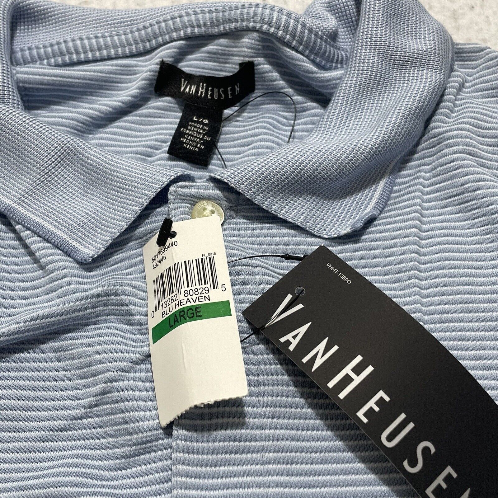 Van Heusen Van Heusen Short Sleeve Button Up Polo Shirt Blue Striped Size US L / EU 52-54 / 3 - 2 Thumbnail