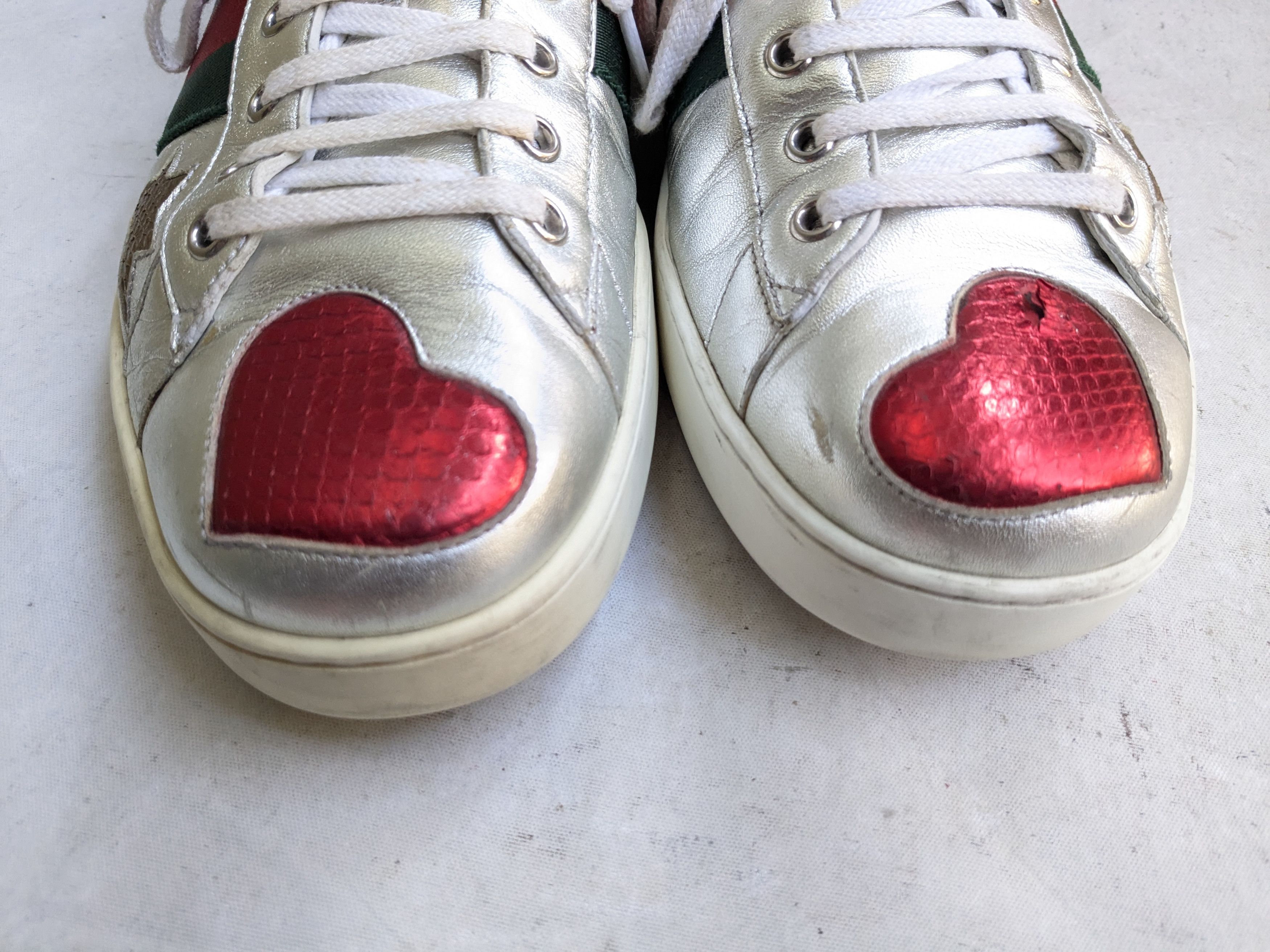 Gucci Gucci Ace Sneakers Silver 11.5 Leather Stars Size US 11.5 / EU 44-45 - 3 Thumbnail
