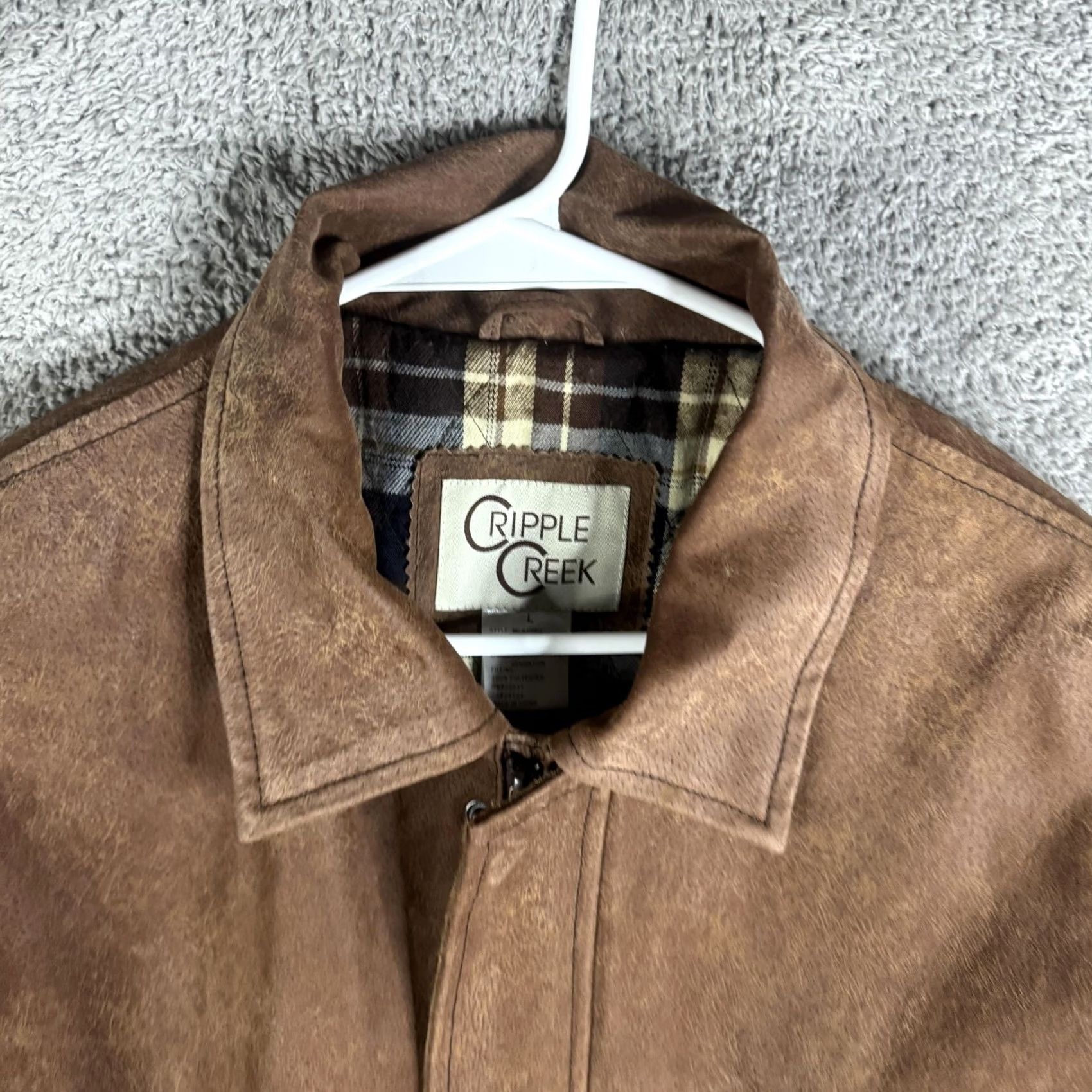 Vintage Cripple Creek Mens Large Brown Leather Bomber Jacket AQHA World Championship Show Judge Patch Embroidered Zipper Parkas & Coats Style M19708A Size US L / EU 52-54 / 3 - 2 Thumbnail