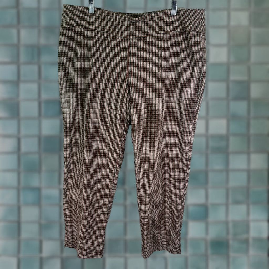 Vintage Zac & Rachel Hounds Tooth Poly Linen Blend Pants Womens 18W 40X27 Vintage High Rise Flat Front Tapered Leg Dress Pants Brown 80s Check Size 40" / US 18 - 1 Thumbnail