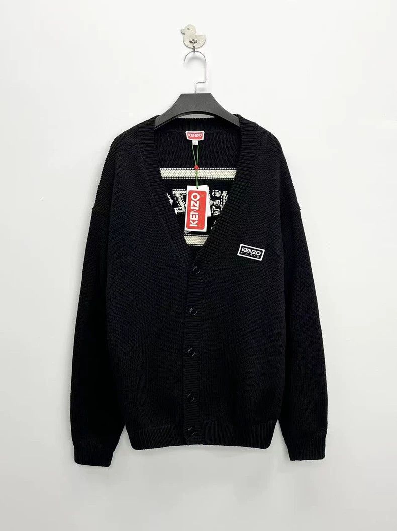 Kenzo KENZO Black v-neck knit cardigan with embroidered square f Size US M / EU 48-50 / 2 - 1 Thumbnail