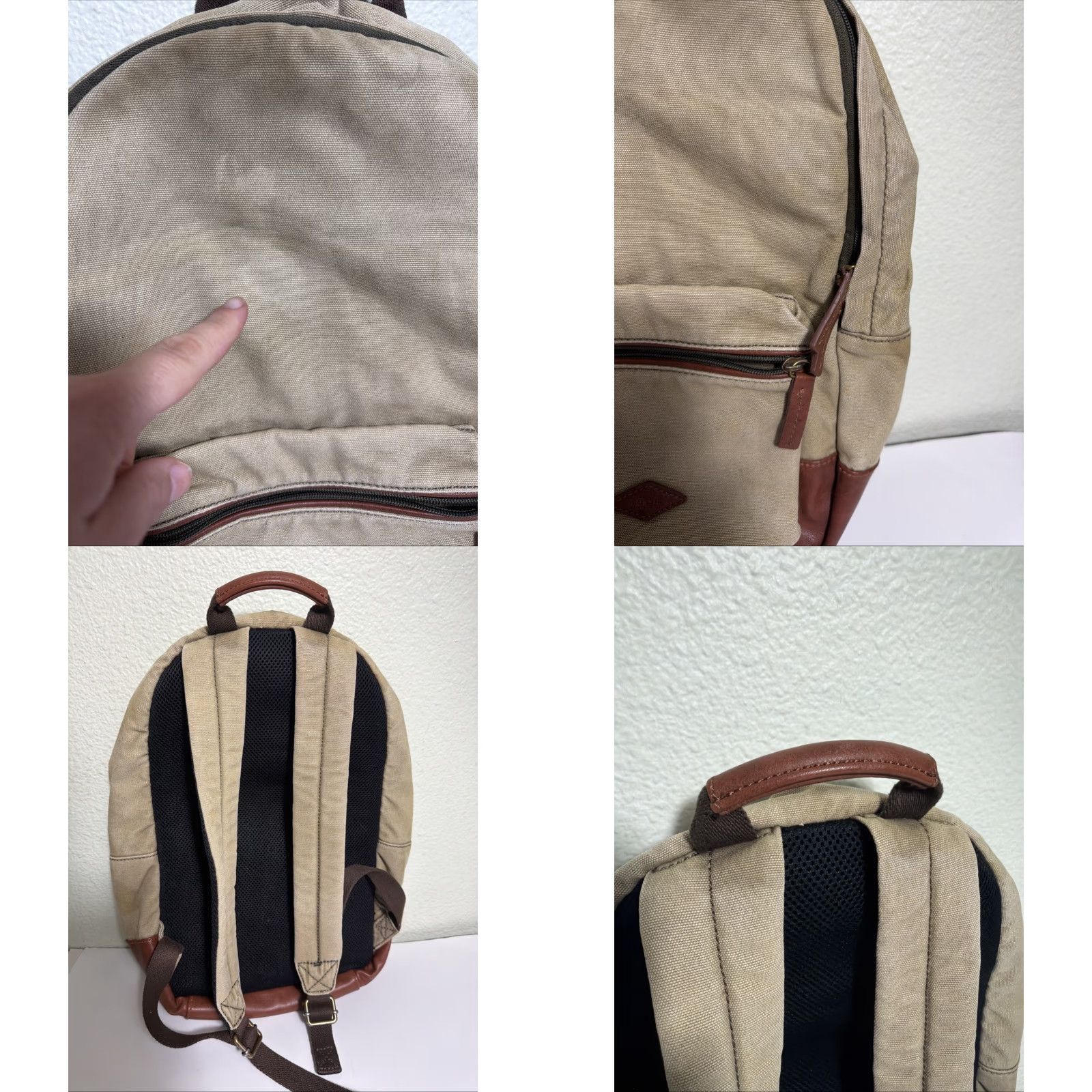 Fossil Fossil Backpack Canvas Leather Estate Brown Beige 16x10x5 Men Mens Size ONE SIZE - 8 Thumbnail