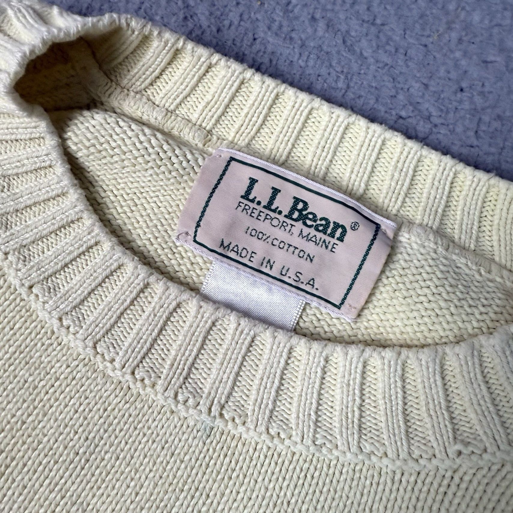 Vintage VINTAGE L.L. Bean Sweater Womens Large Yellow Pullover Tight Knit Cotton Fisherman Crew Neck Cable Knit 80s 90s Womens Size L / US 10 / IT 46 - 3 Thumbnail