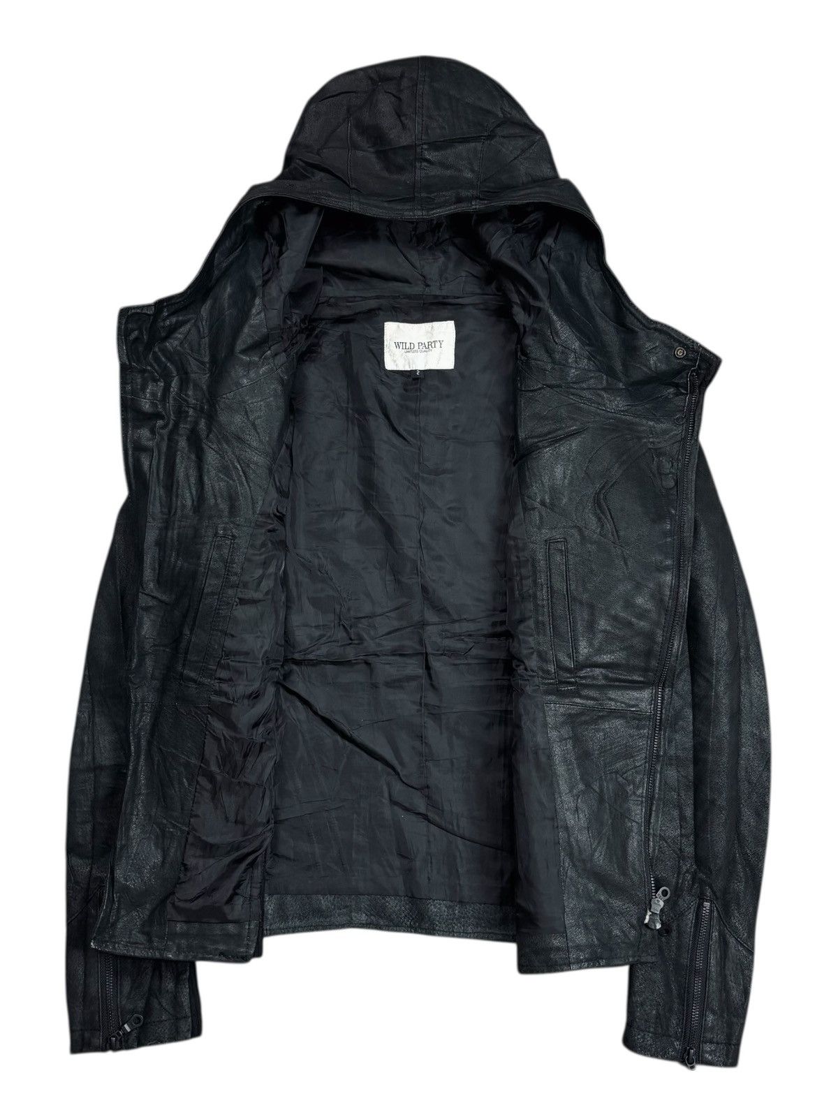 Ekam 2000s Wild Party - Asymetrical Zip Hooded Leather Jacket Size US M / EU 48-50 / 2 - 3 Thumbnail