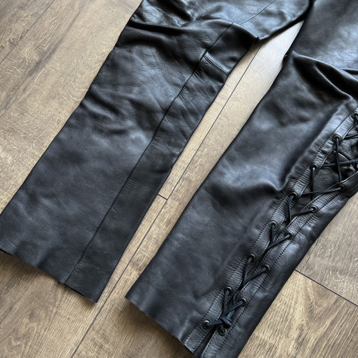 Genuine Leather × Harley Davidson × Vintage Crazy Heavyweight Leather Lace Up Motorcycle Pants Vintage Size US 37 - 4 Thumbnail