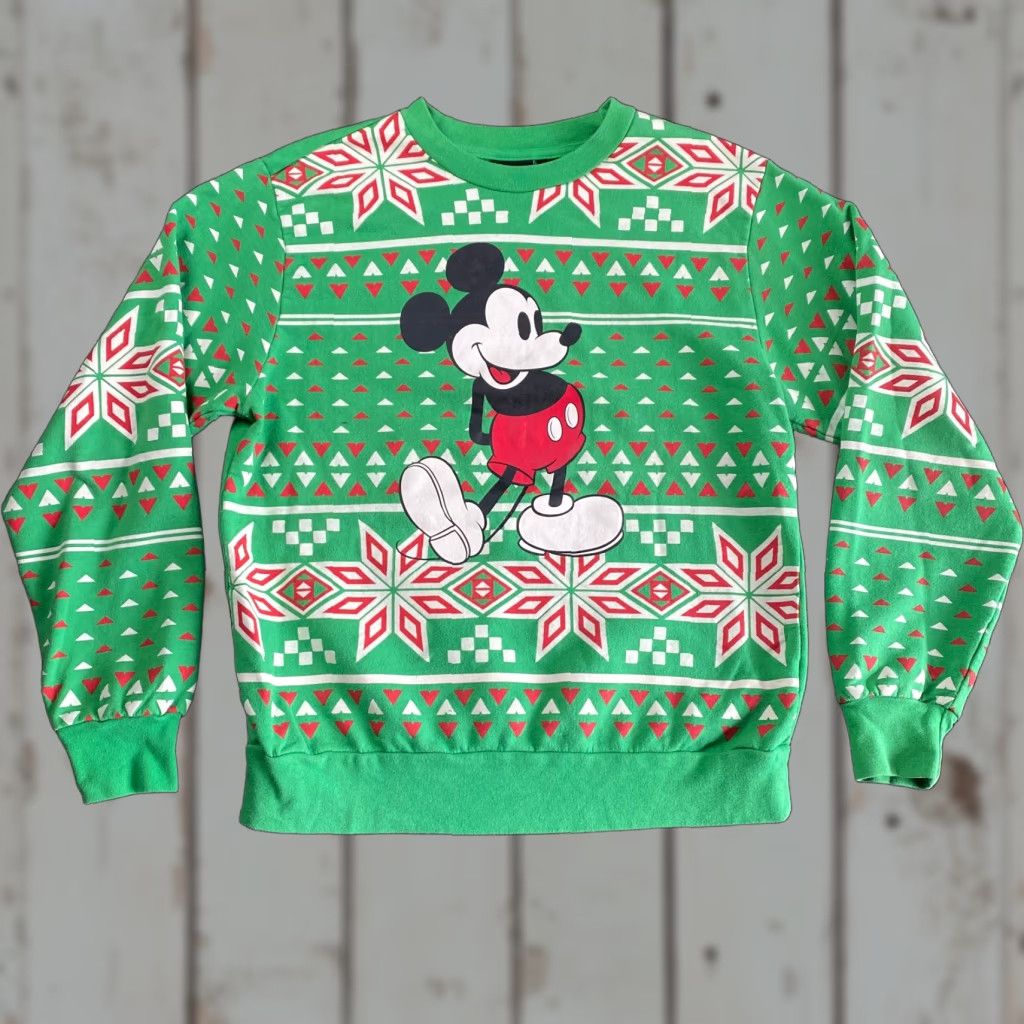 Disney Disney Mickey Mouse Christmas Sweater Unisex Adults Crew Neck Green Fleece Knit M Regular Pullover Size M / US 6-8 / IT 42-44 - 1 Thumbnail