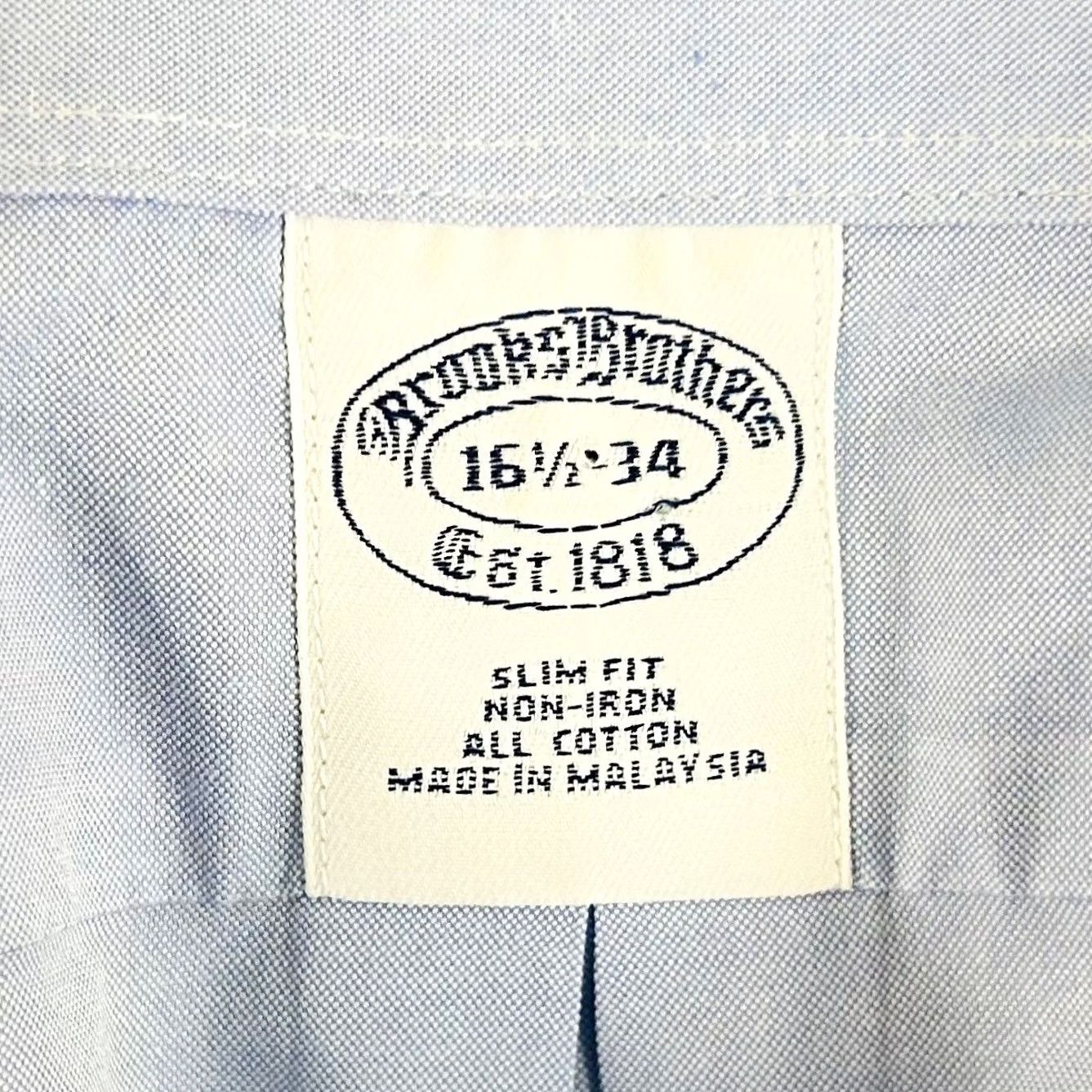 Brooks Brothers Brooks Brothers Slim Fit Dress Shirt Blue Oxford Cloth Cotton 16.5 34 Non Iron Mens Size 46R - 3 Thumbnail
