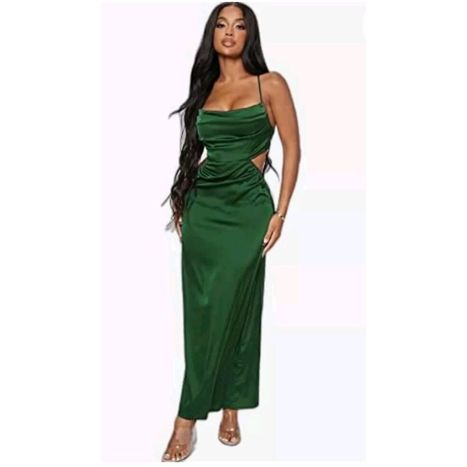 Shein SHEIN BAE Cutout Low Back Green Satin Bodycon Dress XS 2-4 Size XS / US 0-2 / IT 36-38 - 6 Thumbnail