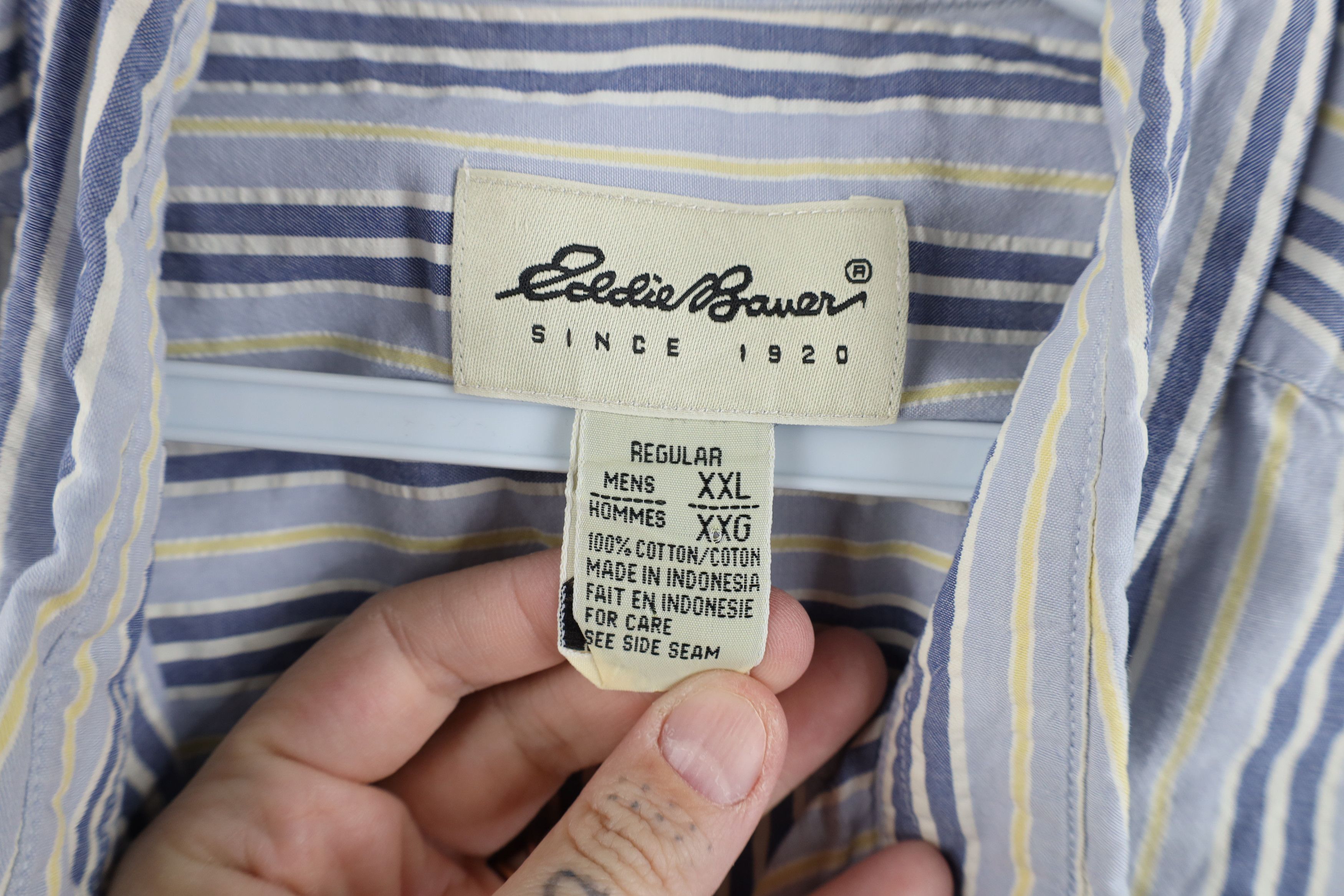 Eddie Bauer × Vintage Vintage 90s Eddie Bauer Seersucker Short Sleeve Button Shirt Size US XXL / EU 58 / 5 - 9 Thumbnail
