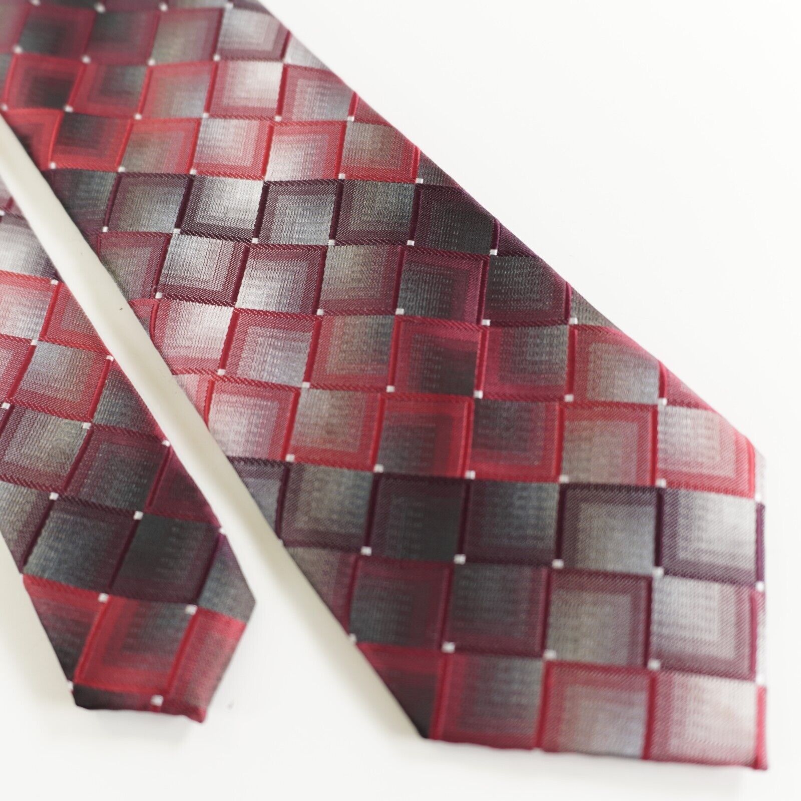 Pierre Cardin Pierre Cardin Red Check Long Skinny Polyester Woven Tie Size ONE SIZE - 1 Thumbnail
