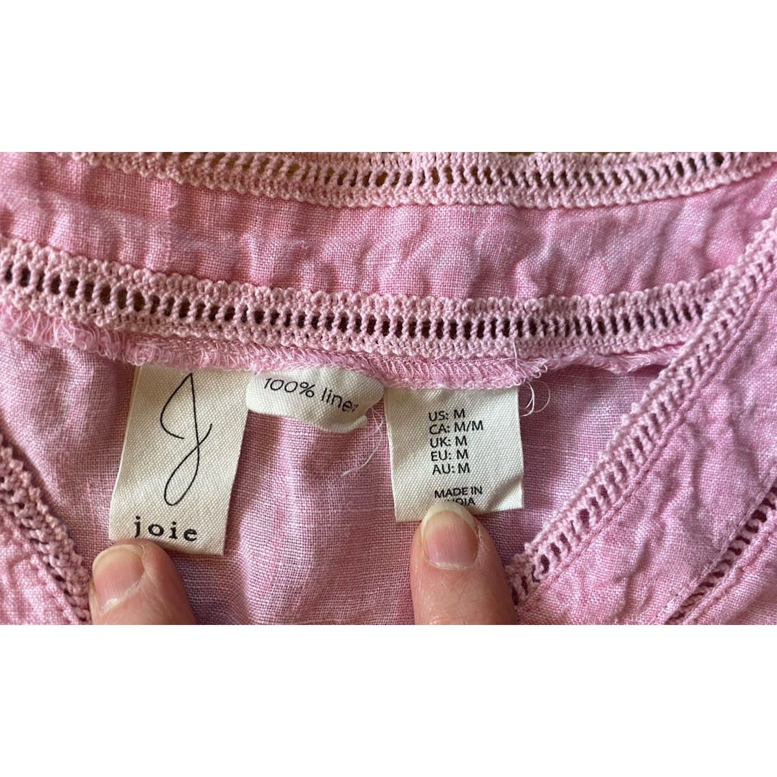 Joie Joie Top Women's Medium Shirt Pink 100% Linen Blouse V Neck Size M / US 6-8 / IT 42-44 - 2 Thumbnail