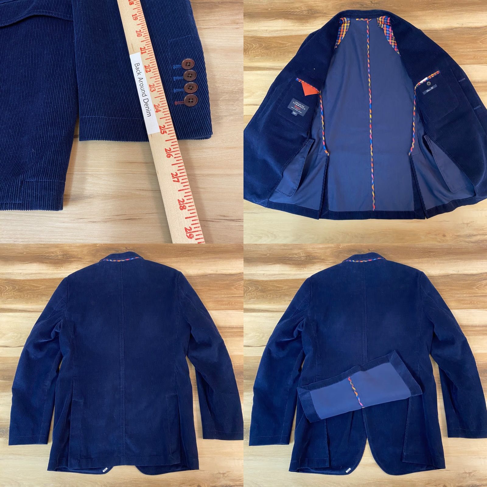 Charles Tyrwhitt Charles Tyrwhitt Blazer Mens 38R Corduroy Blue 2 Button Single-Breasted Classic Fit Coat Jacket Size 38R - 9 Thumbnail
